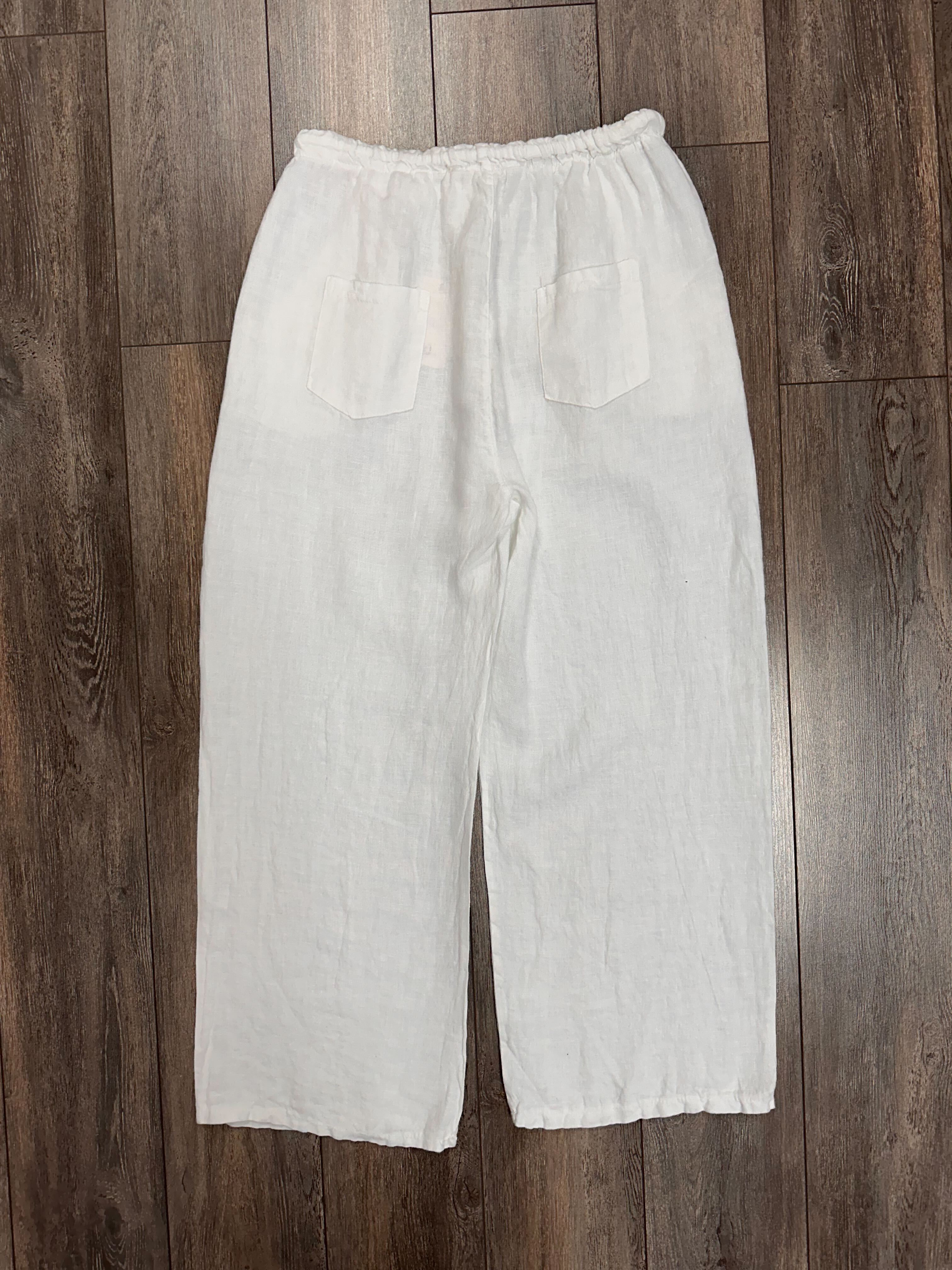 pantalon en lin rebord de poches brodées