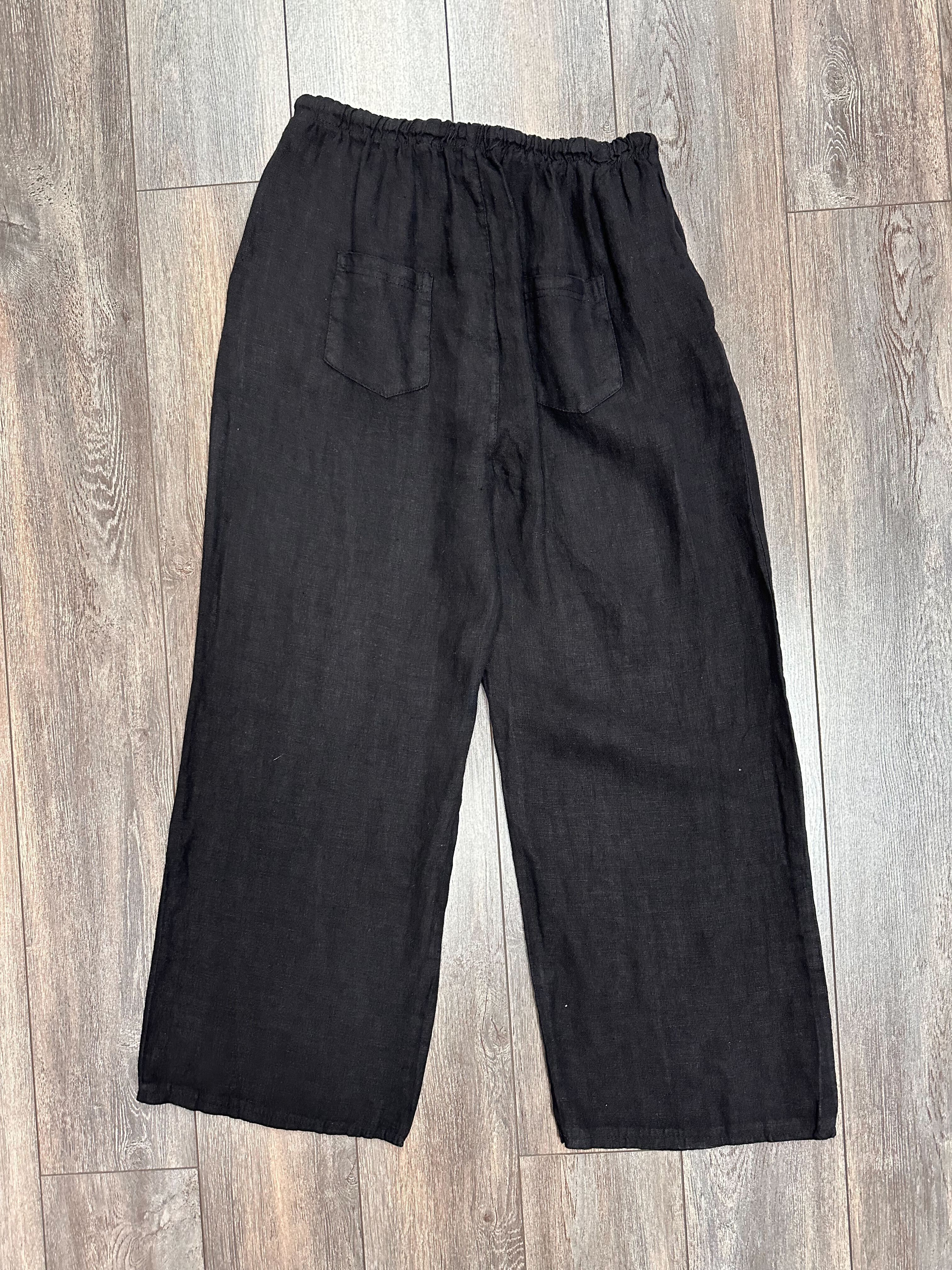 pantalon en lin rebord de poches brodées