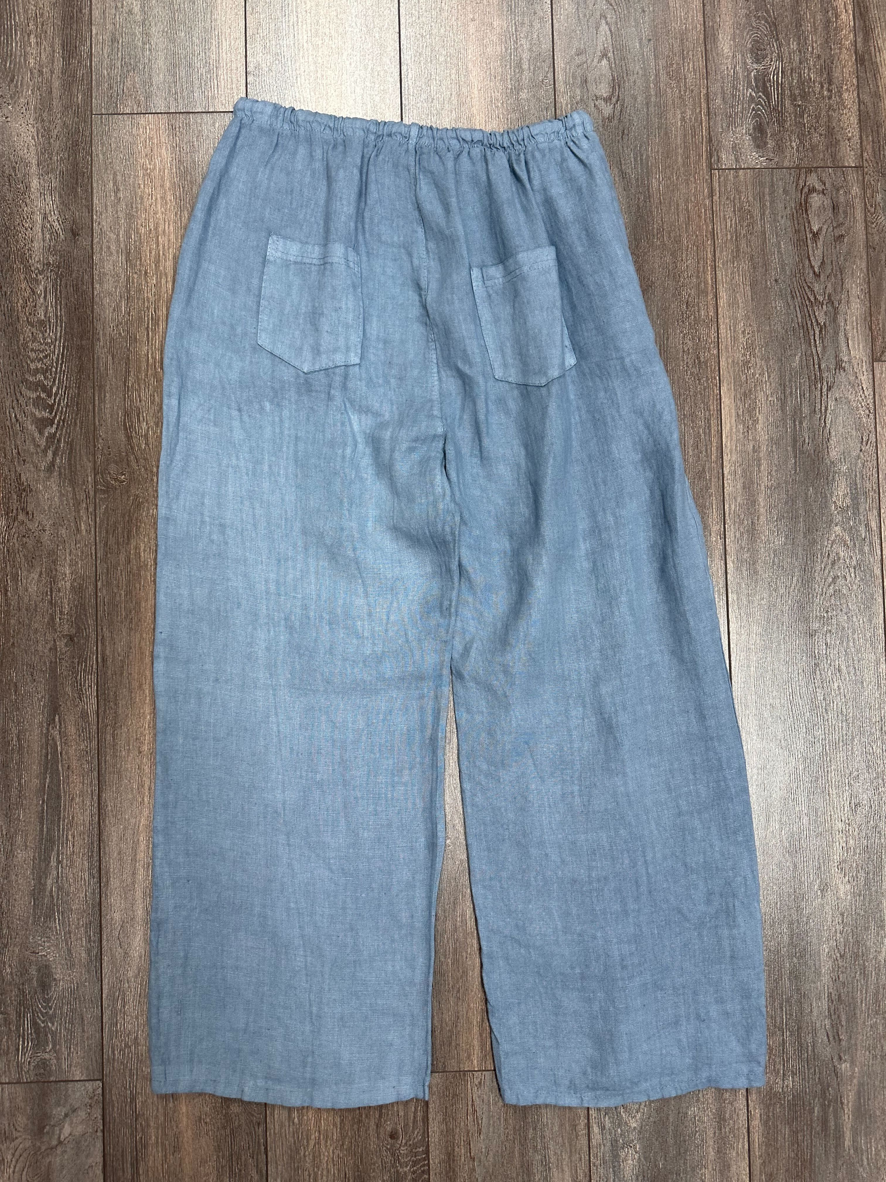 pantalon en lin rebord de poches brodées