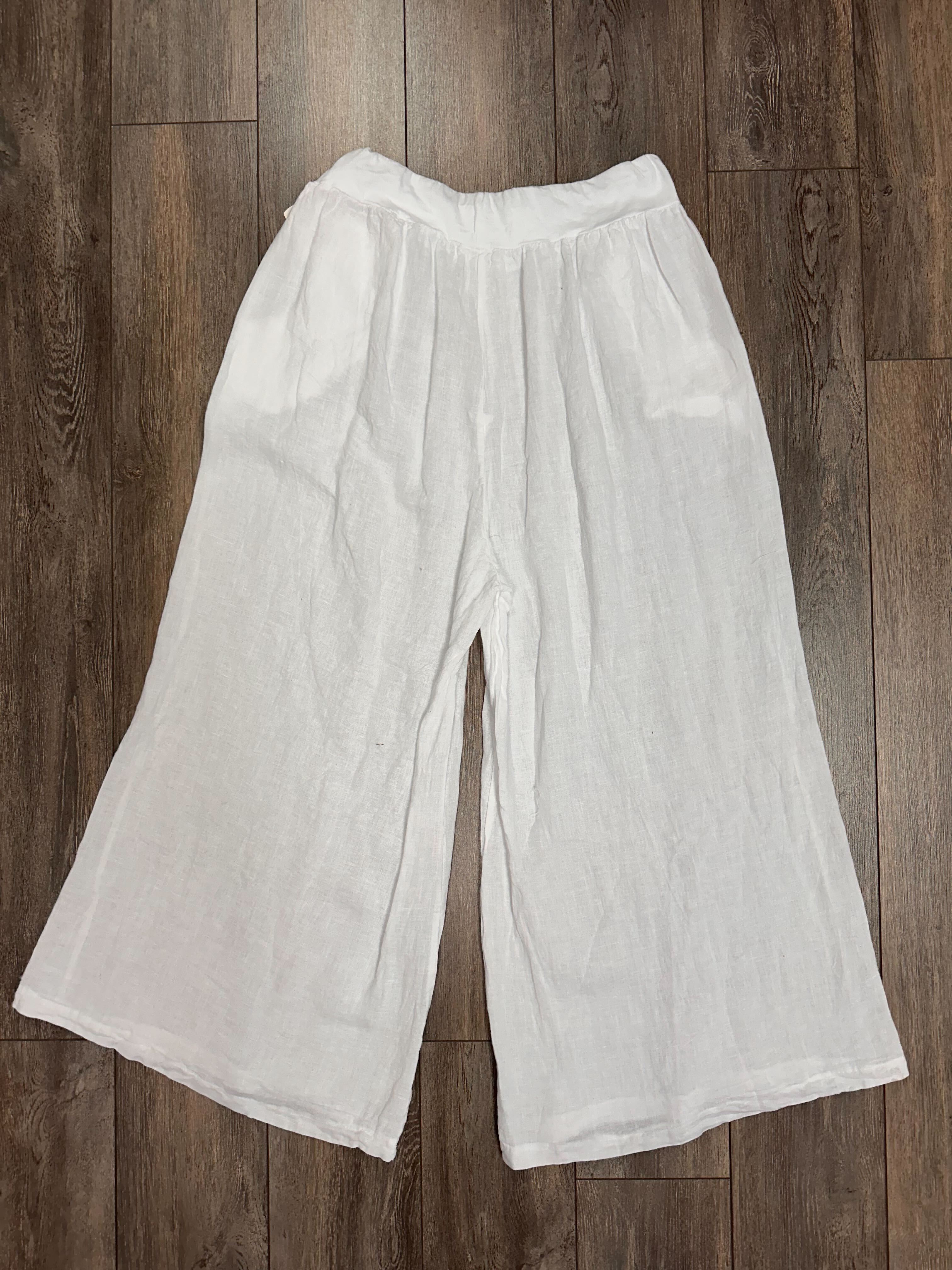 Pantalon en lin avec boutons bois décoratifs