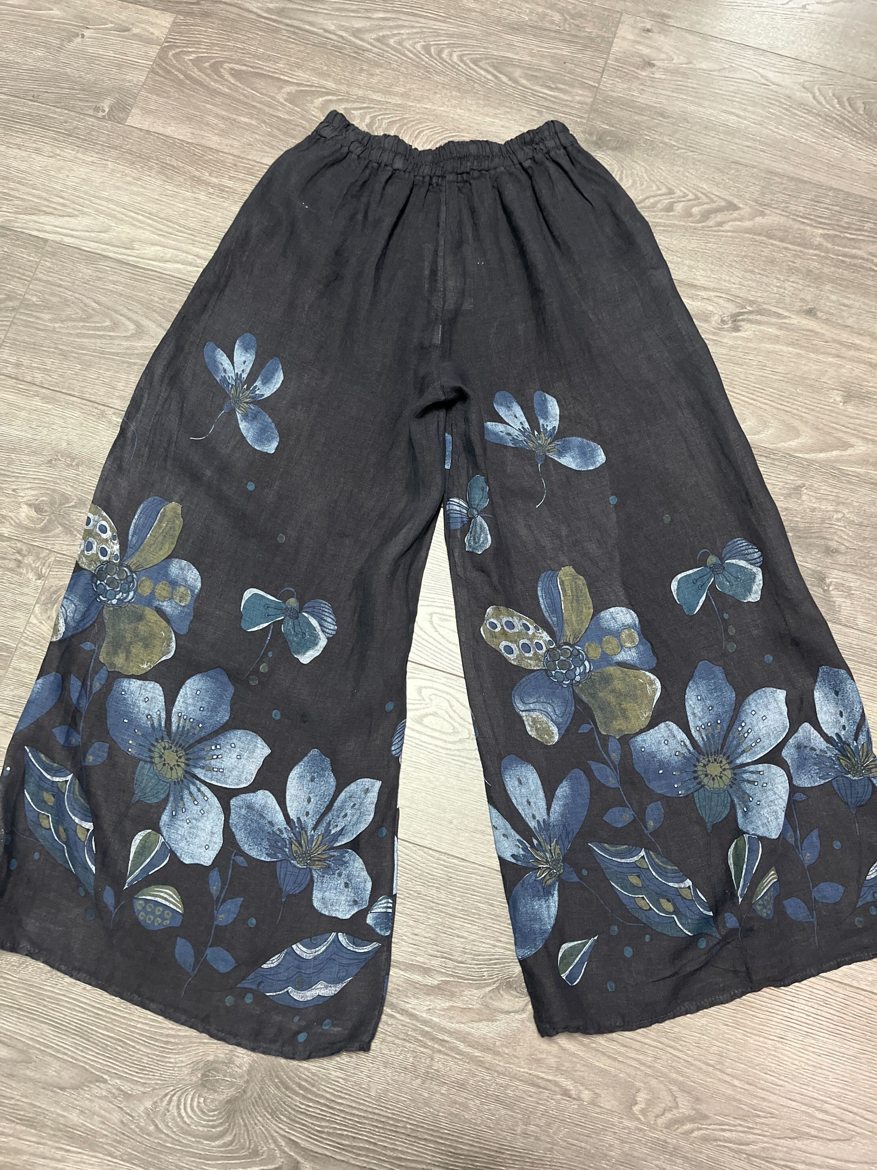 Pantalon en lin fleuris