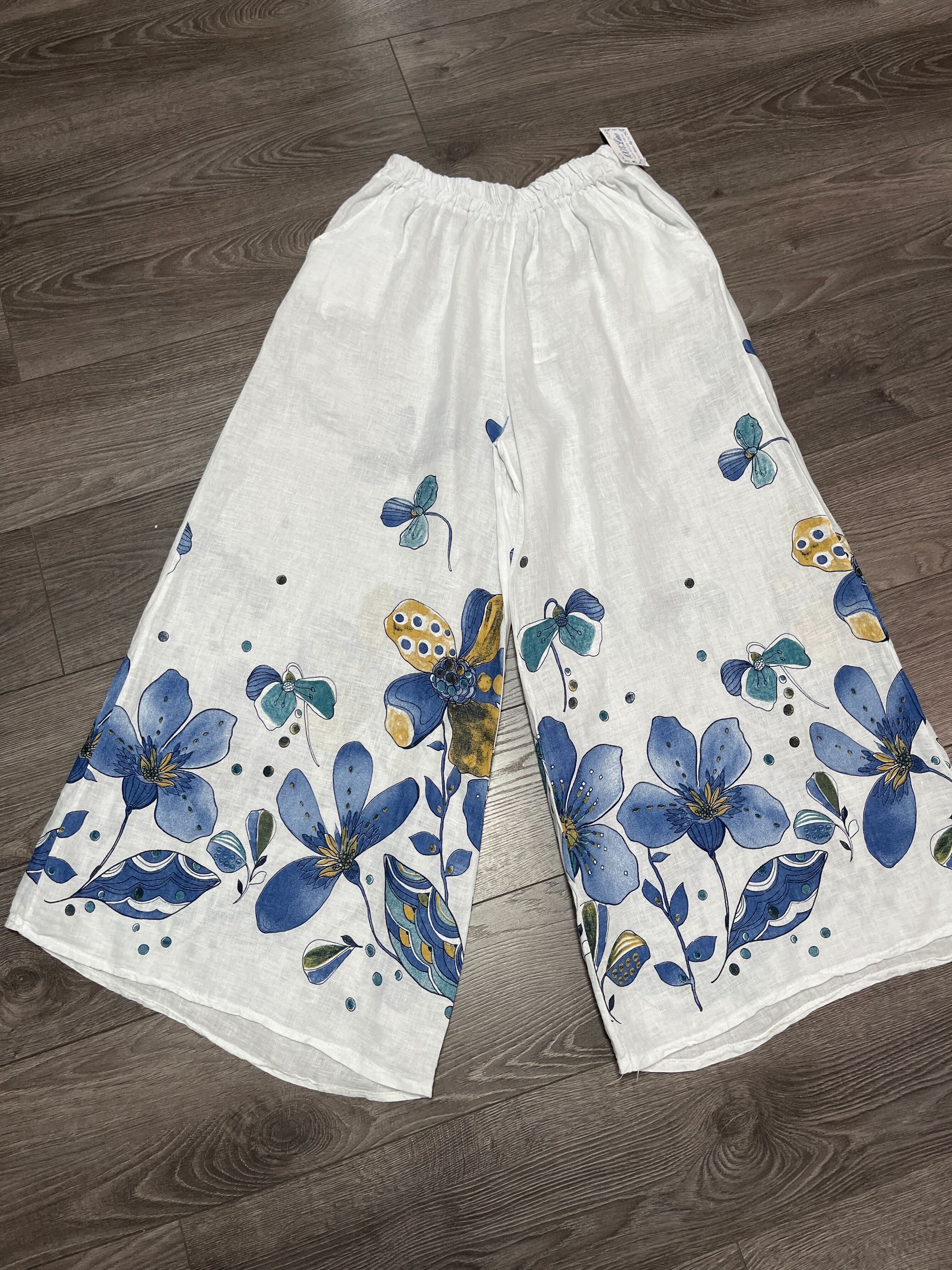 Pantalon en lin fleuris