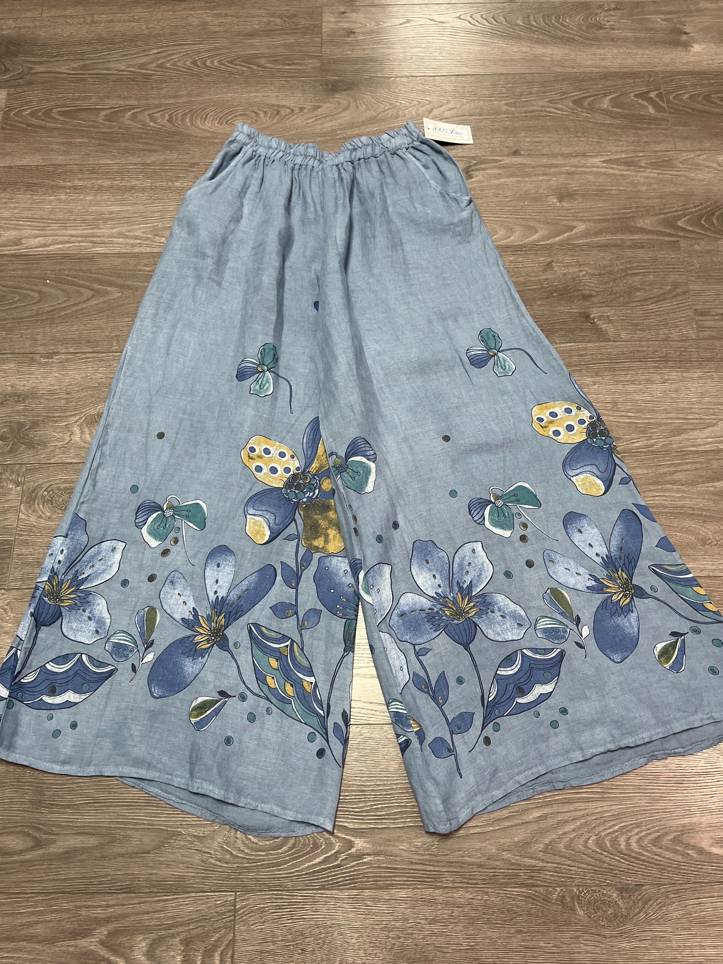 Pantalon en lin fleuris