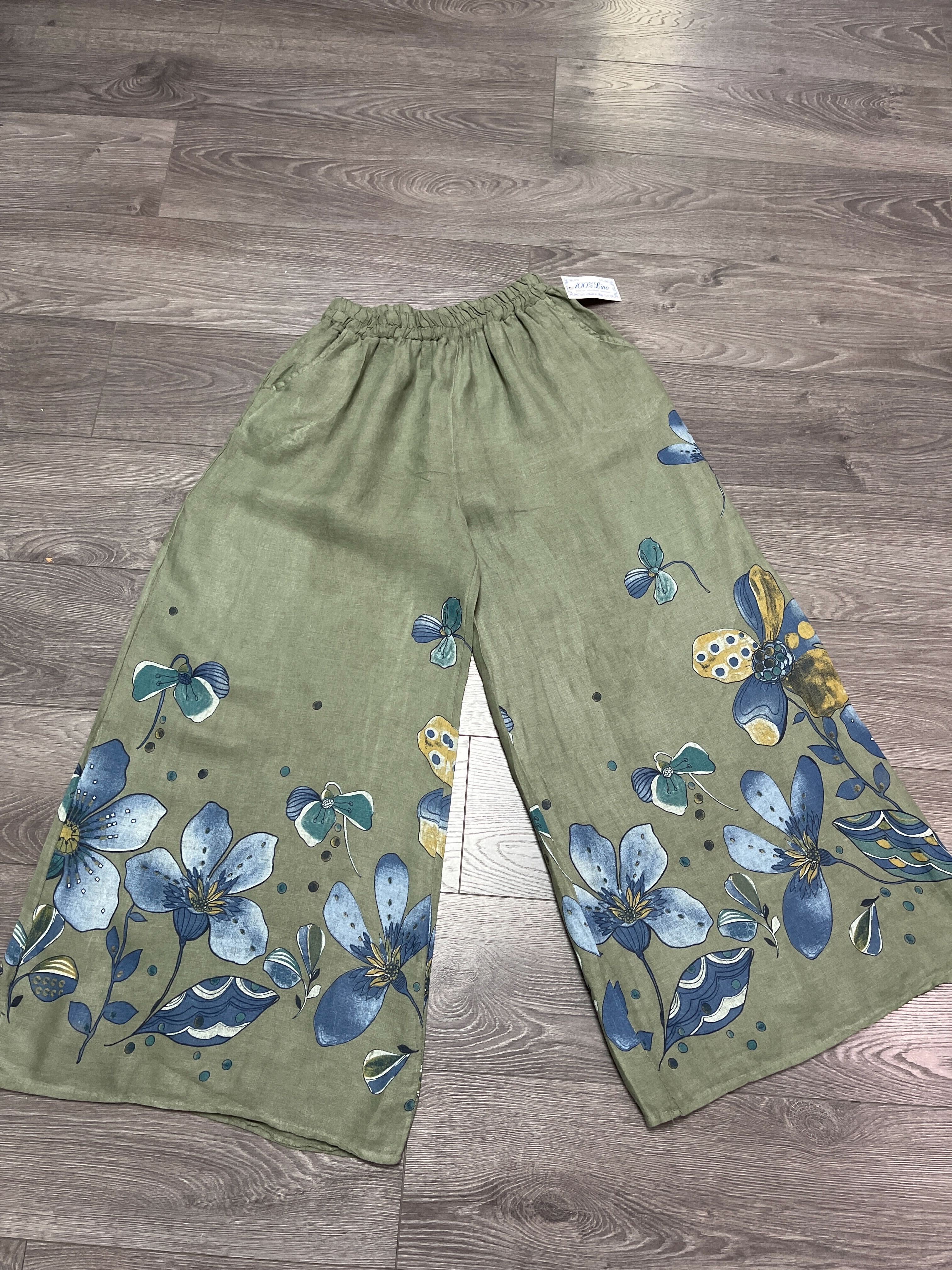 Pantalon en lin fleuris