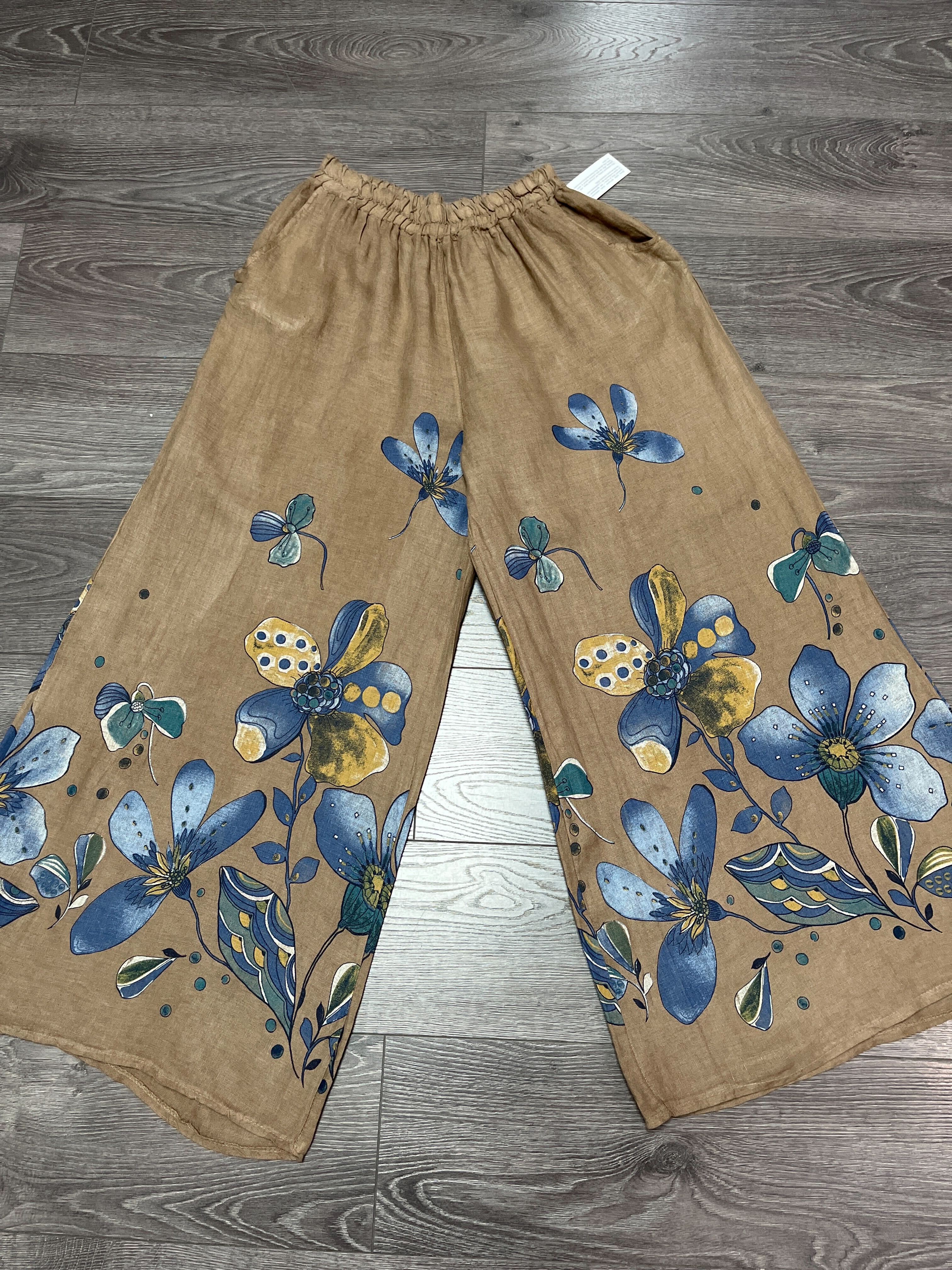 Pantalon en lin fleuris