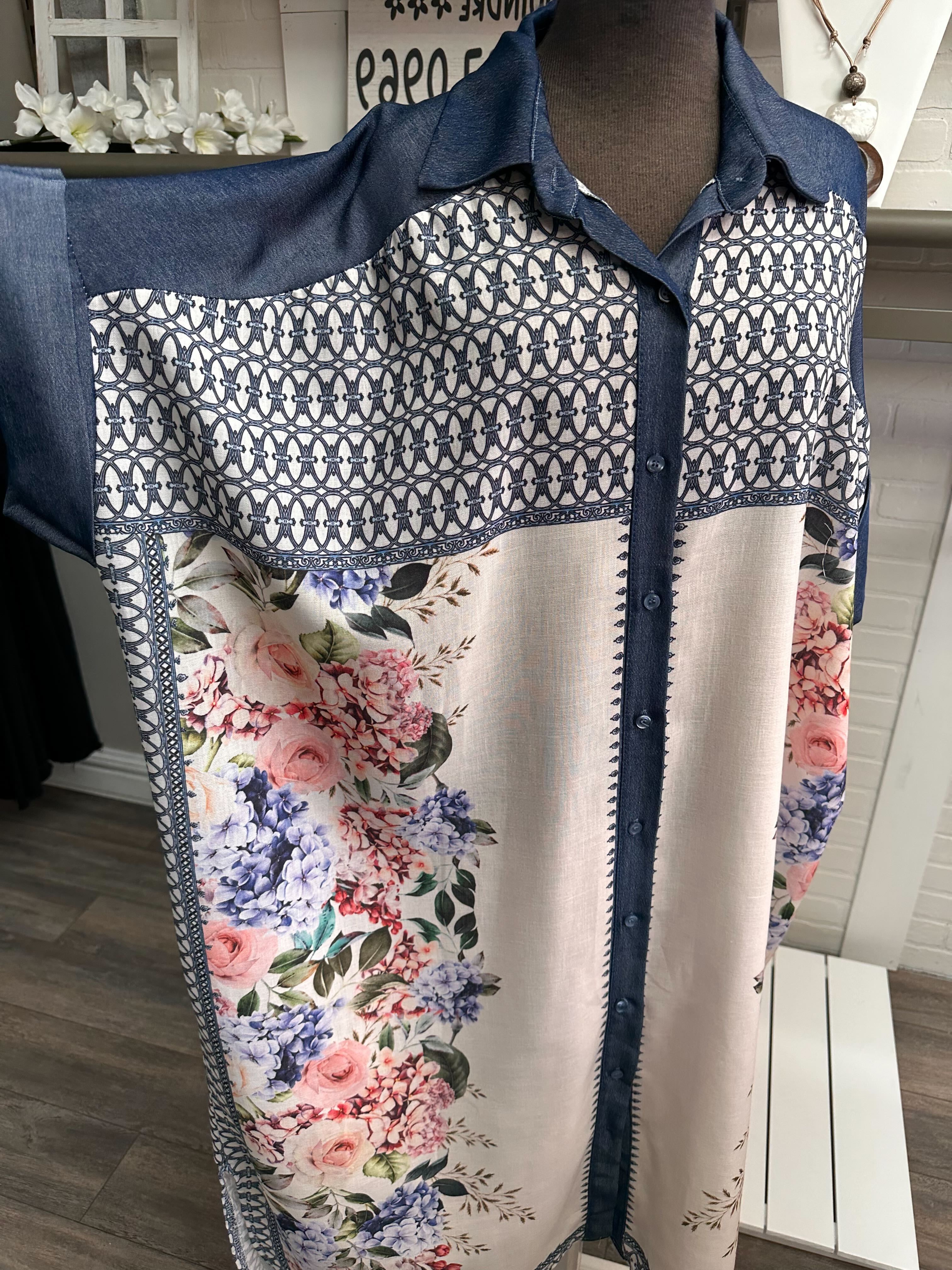 Robe jeans et fleuris