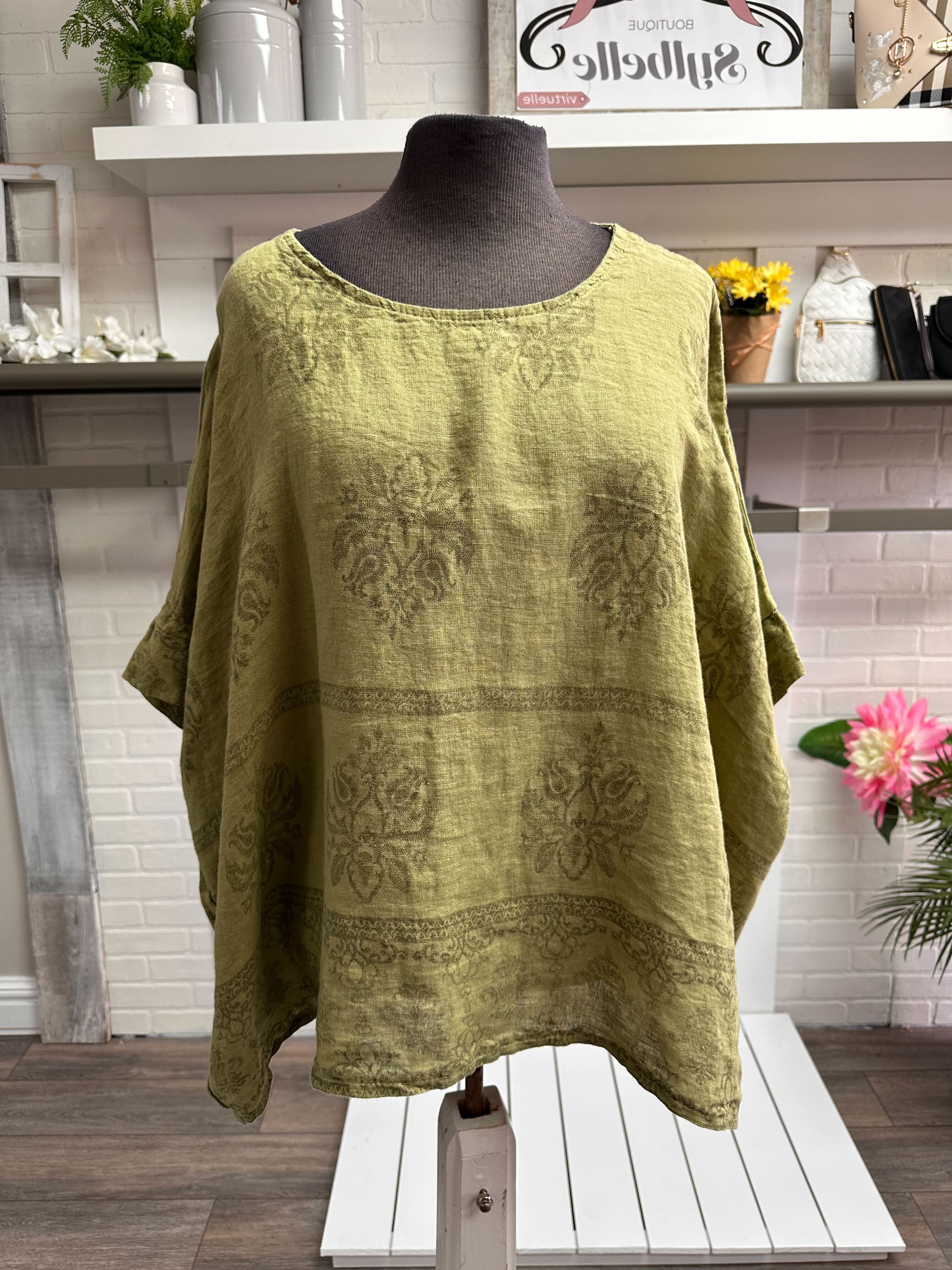 Chandail/blouse en lin avec motif damask