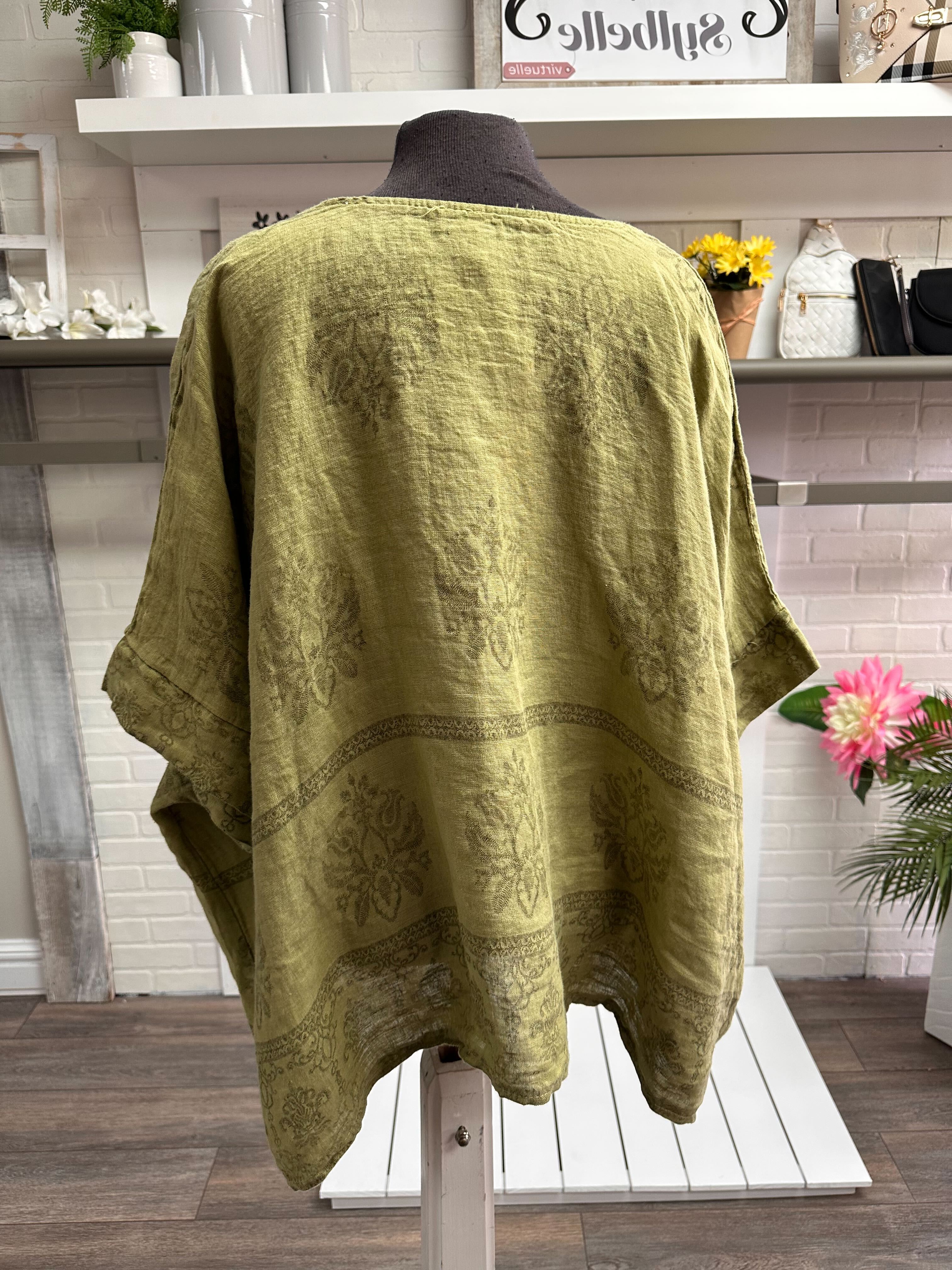 Chandail/blouse en lin avec motif damask