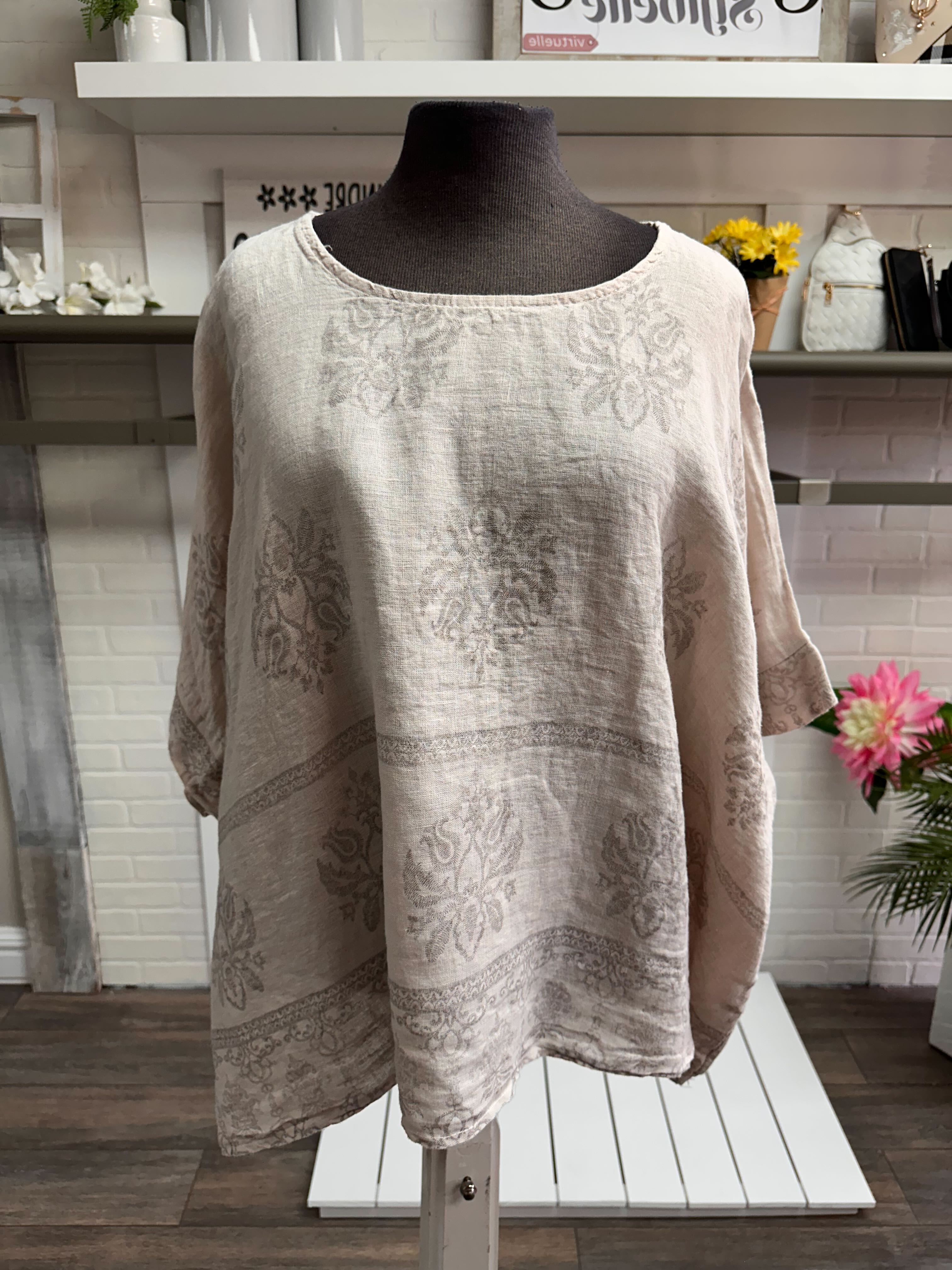 Chandail/blouse en lin avec motif damask