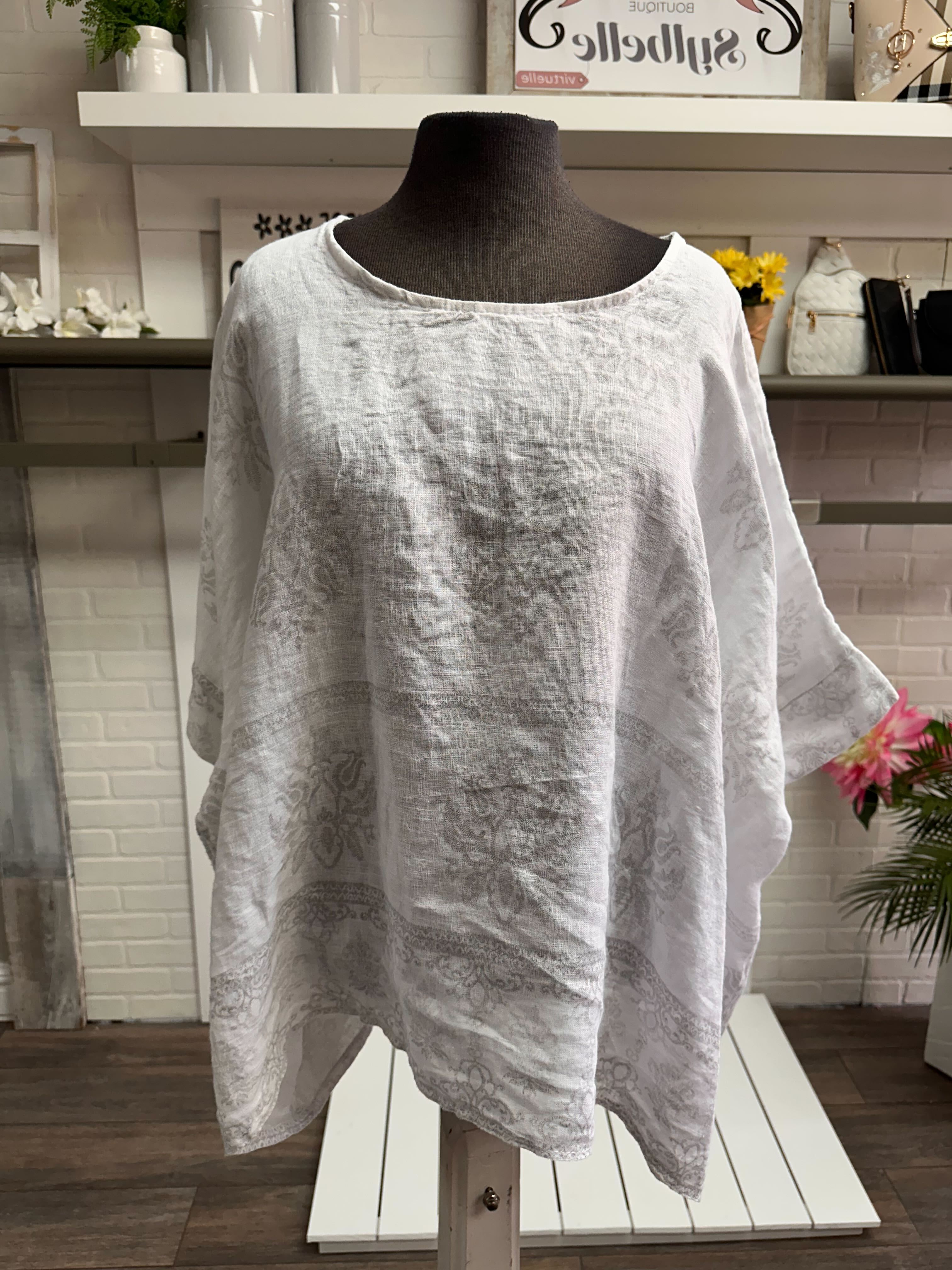 Chandail/blouse en lin avec motif damask