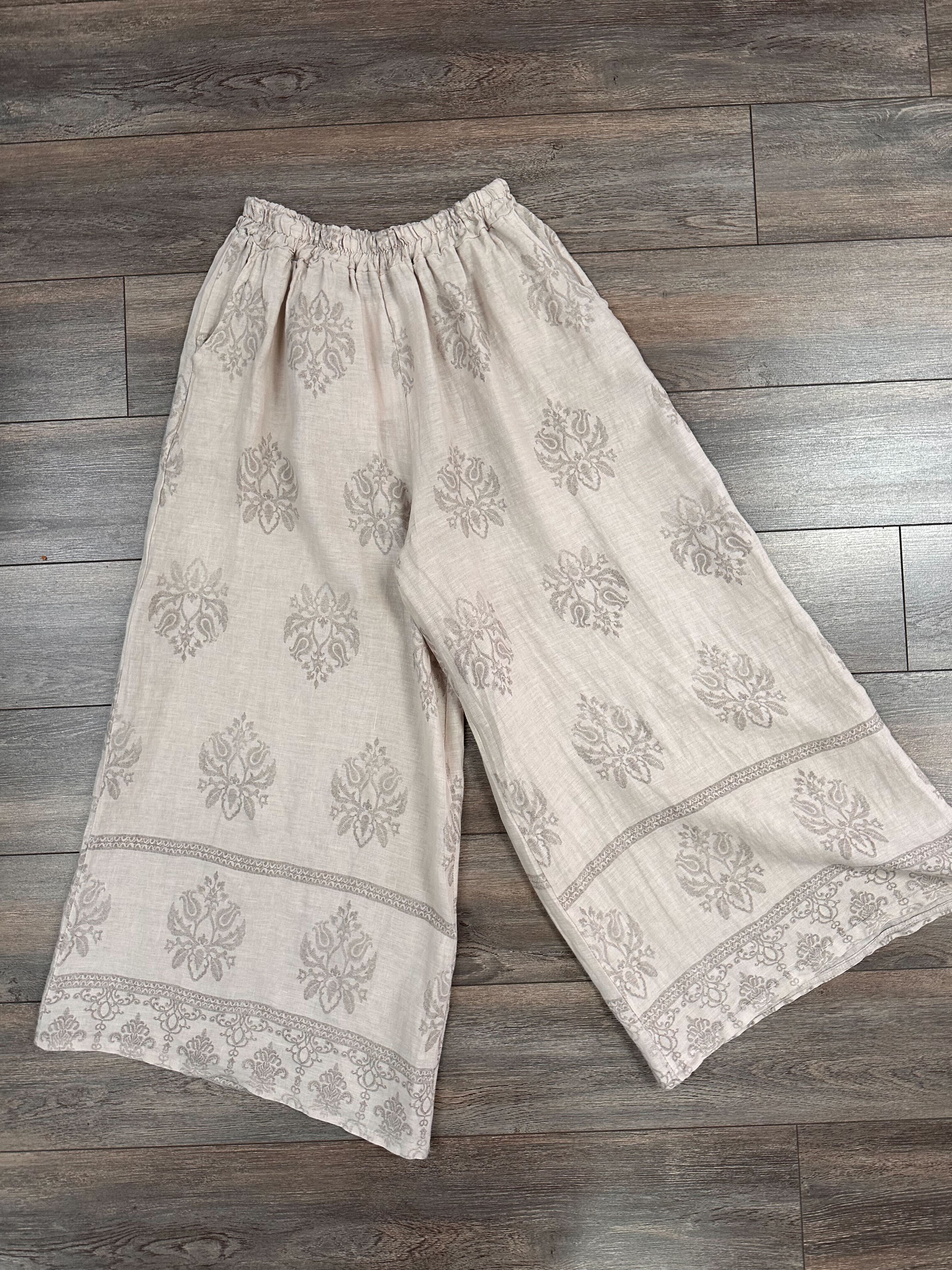 Pantalon en lin avec motif damask