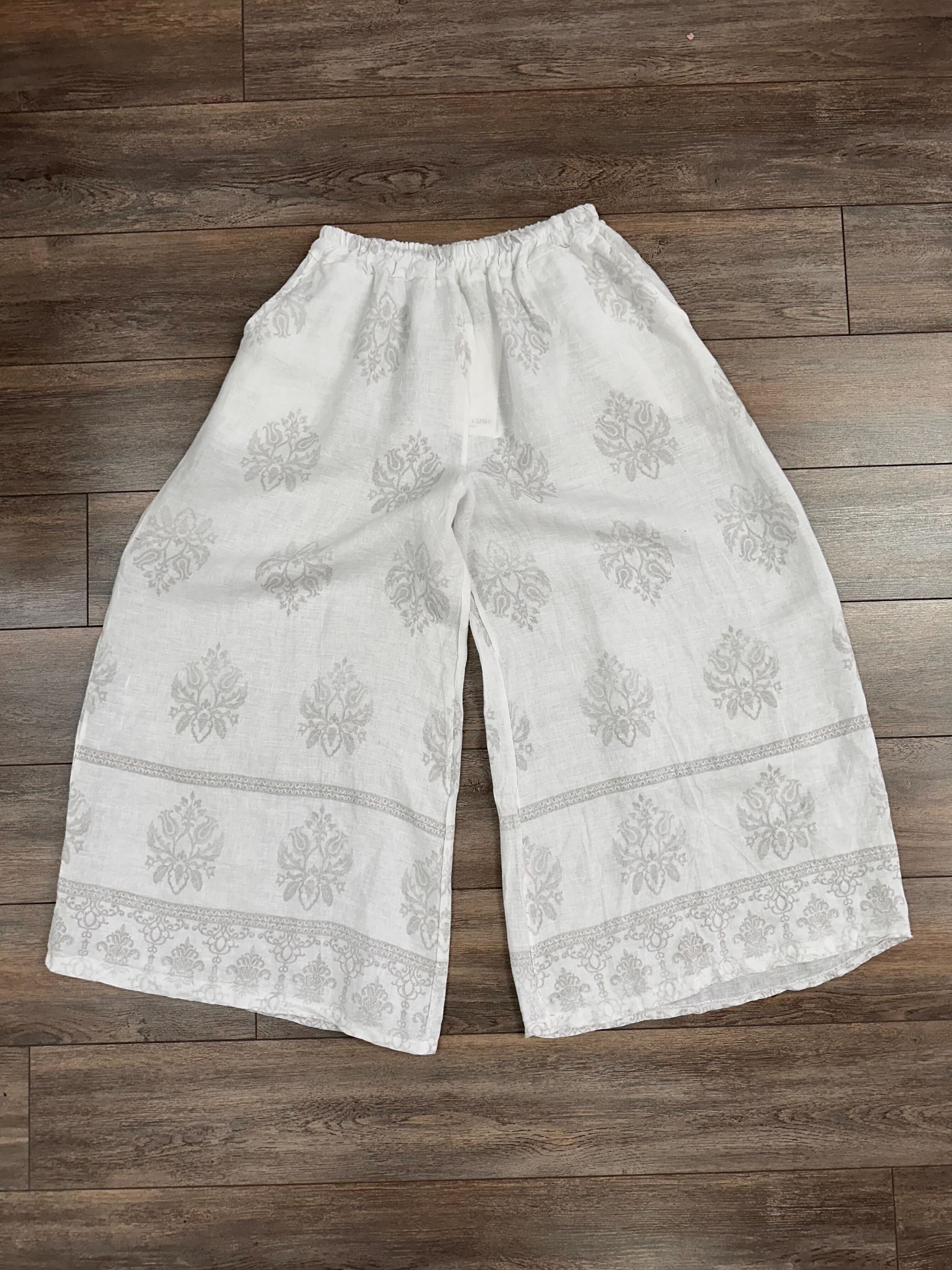 Pantalon en lin avec motif damask