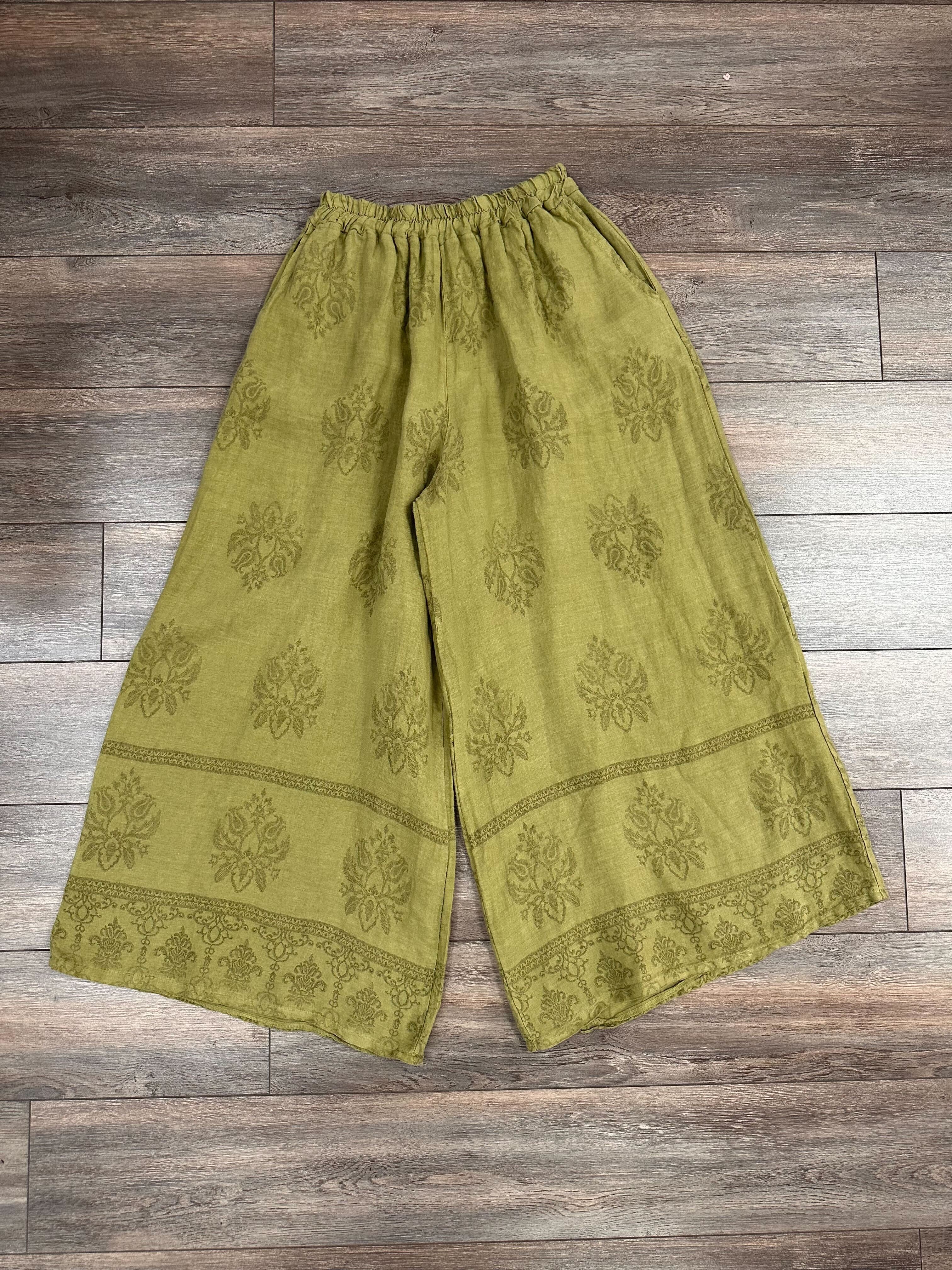 Pantalon en lin avec motif damask