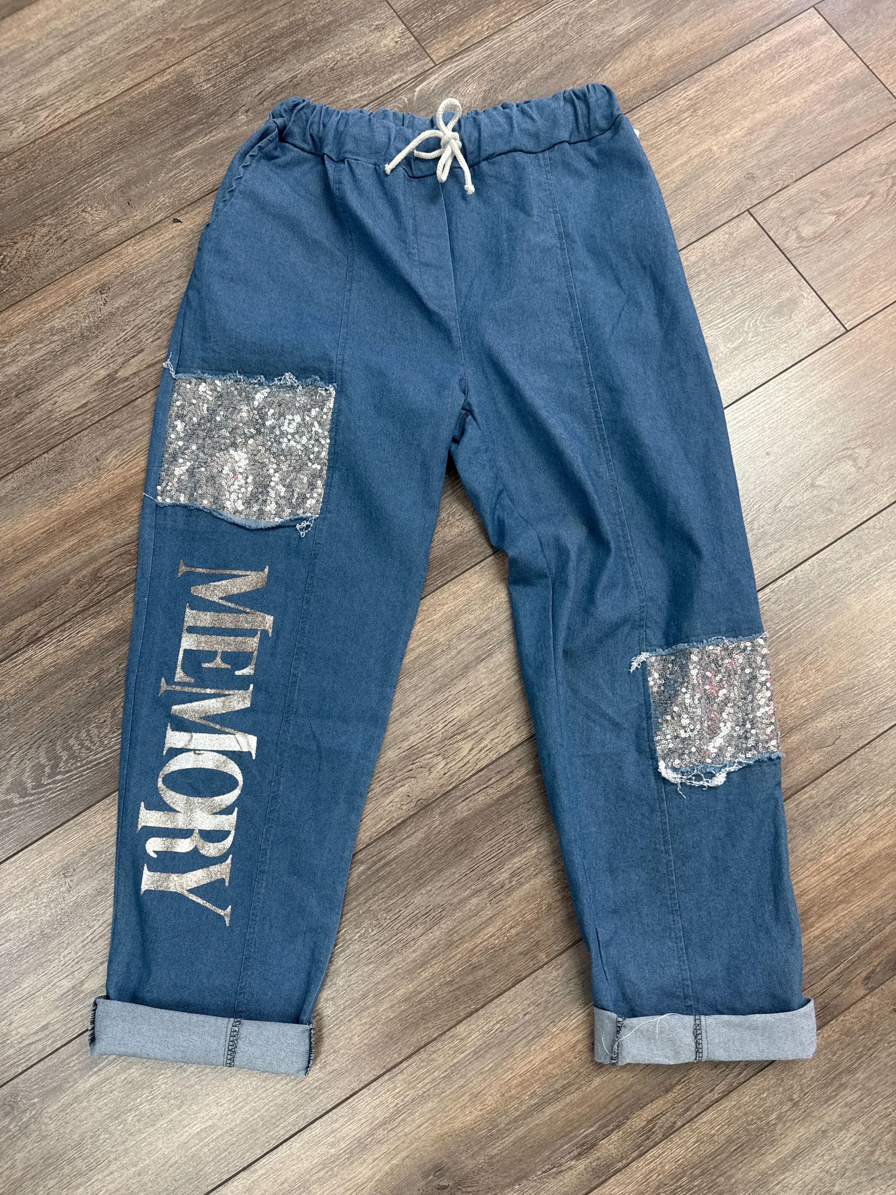 Pantalon/jeans avec patch à paillette