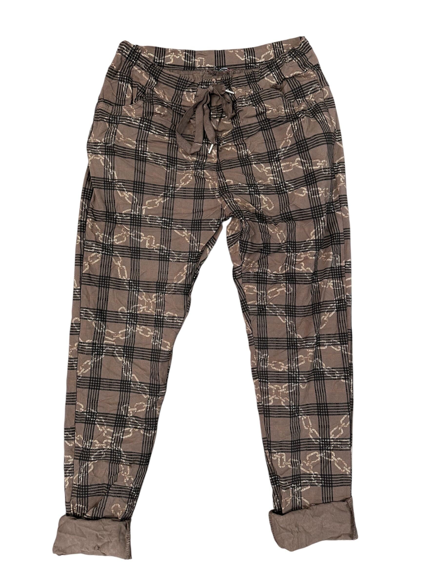 Pantalon à motif carreauté et chaîne