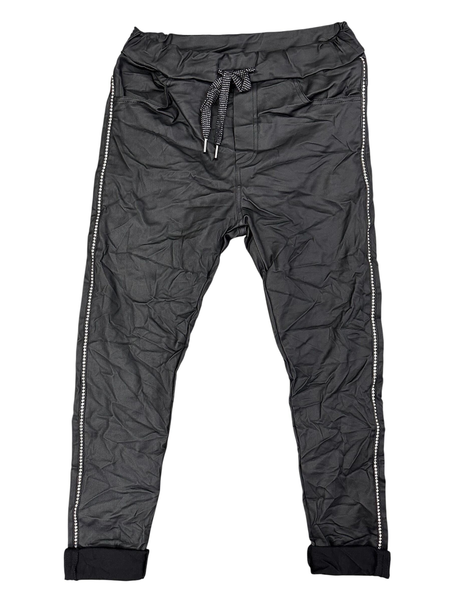 Pantalon de cuir avec ligne de brillants
