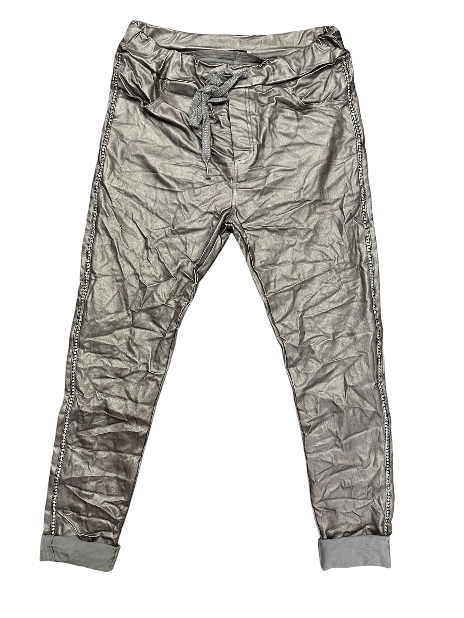 Pantalon de cuir avec ligne de brillants
