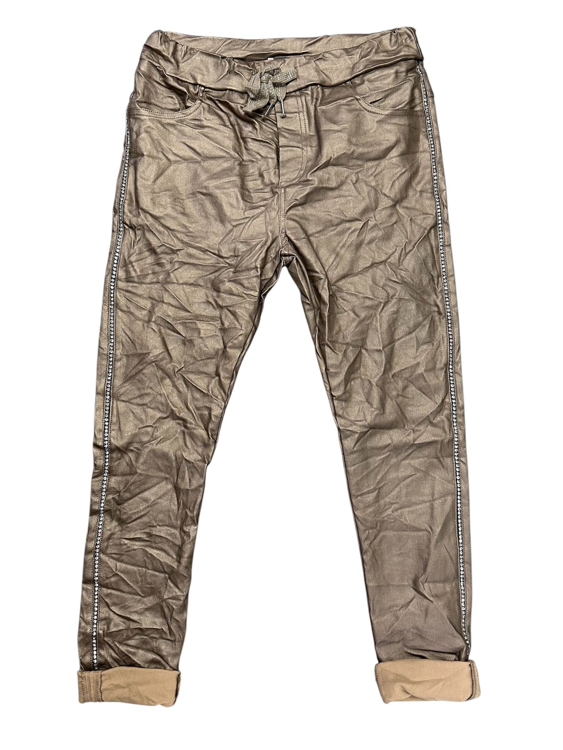 Pantalon de cuir avec ligne de brillants