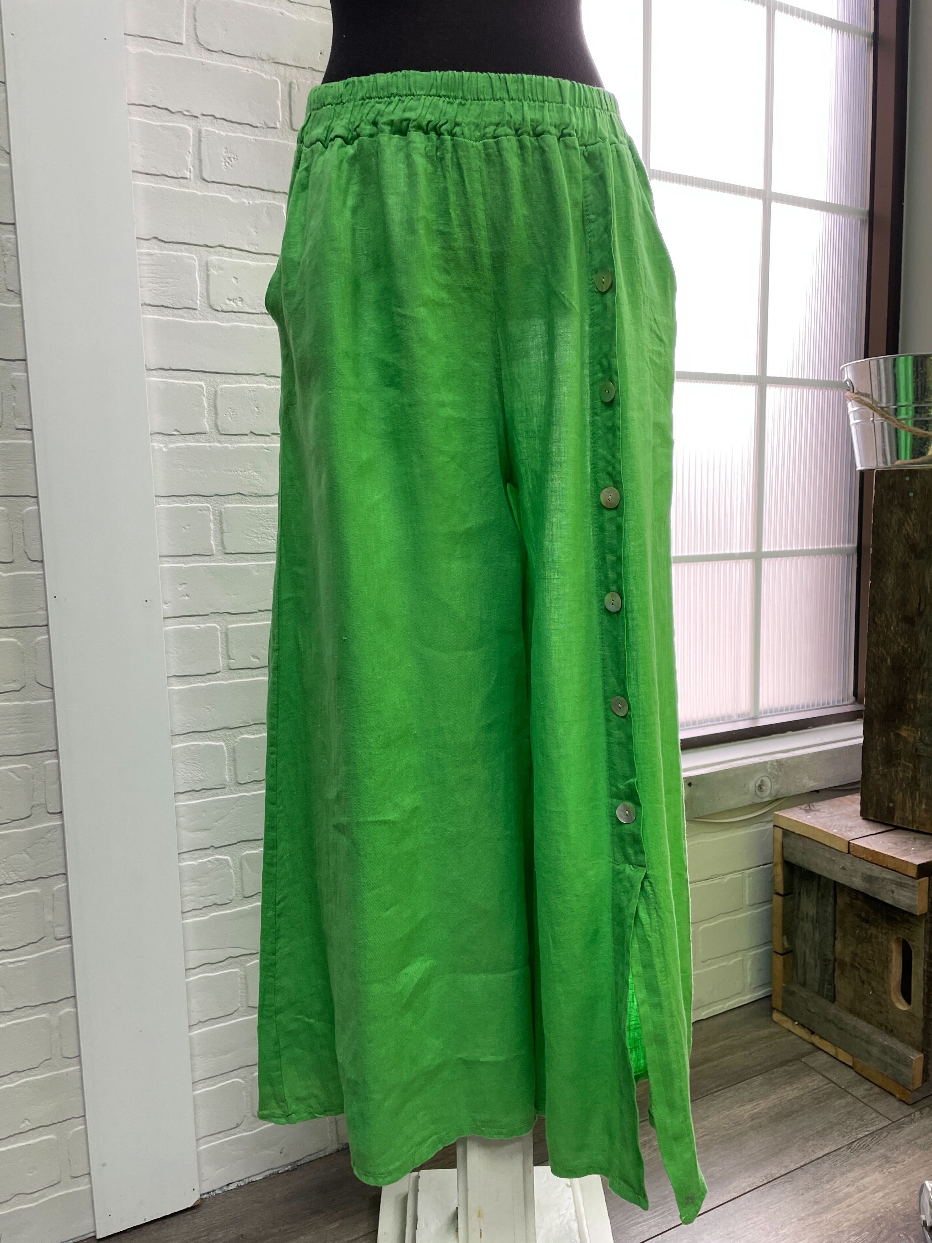 Pantalon en lin avec boutons sur la jambe