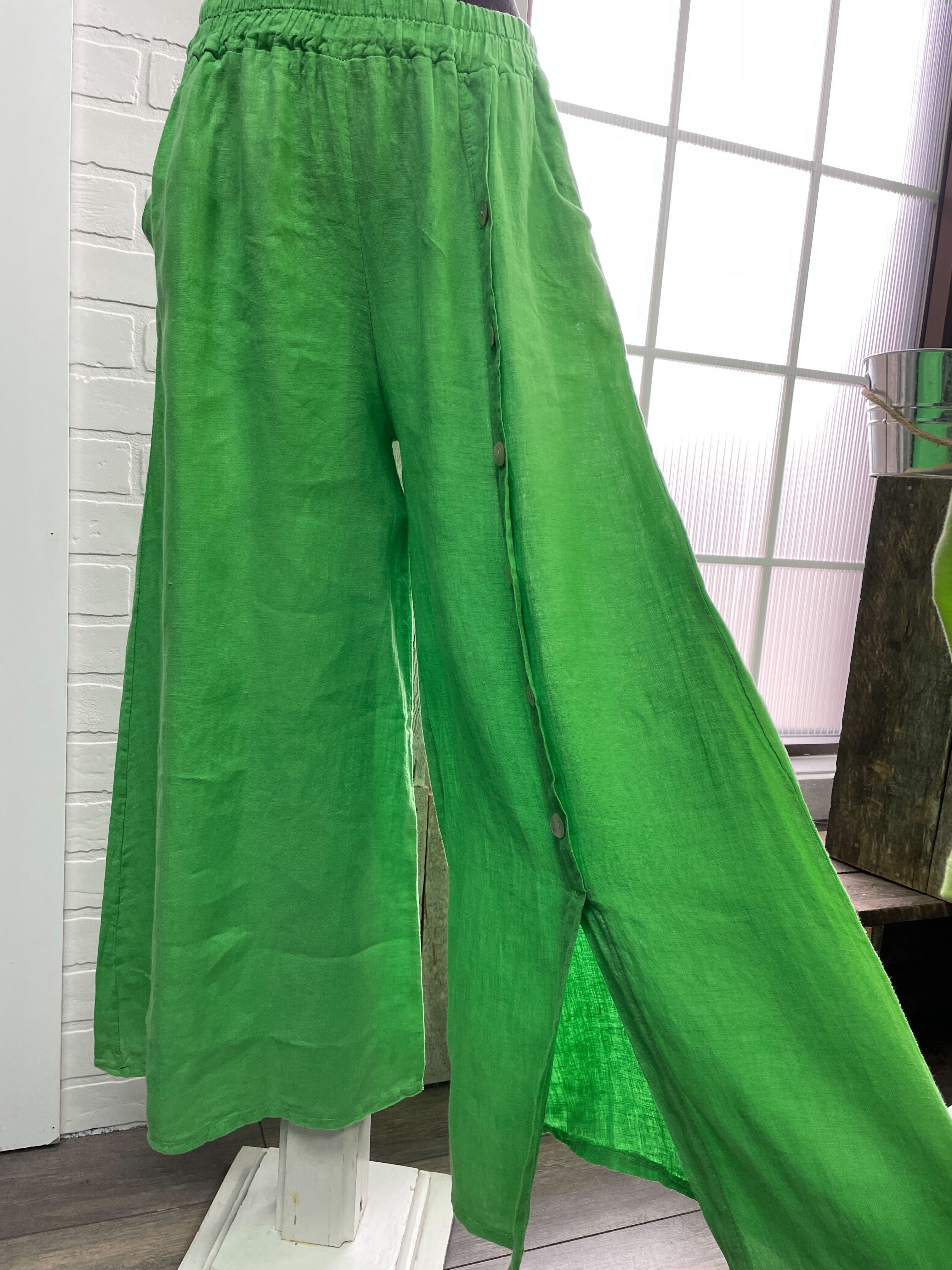 Pantalon en lin avec boutons sur la jambe