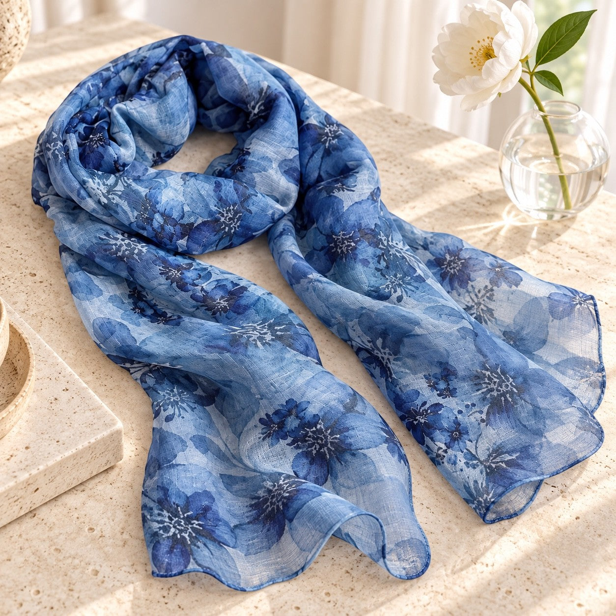 Foulard fleuris bleu