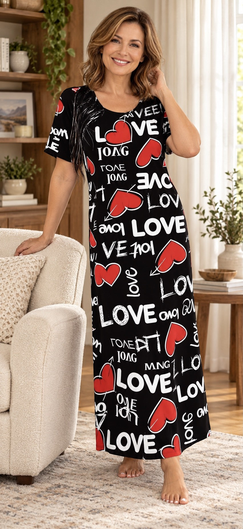 Robe de nuit longue (love/cœurs)