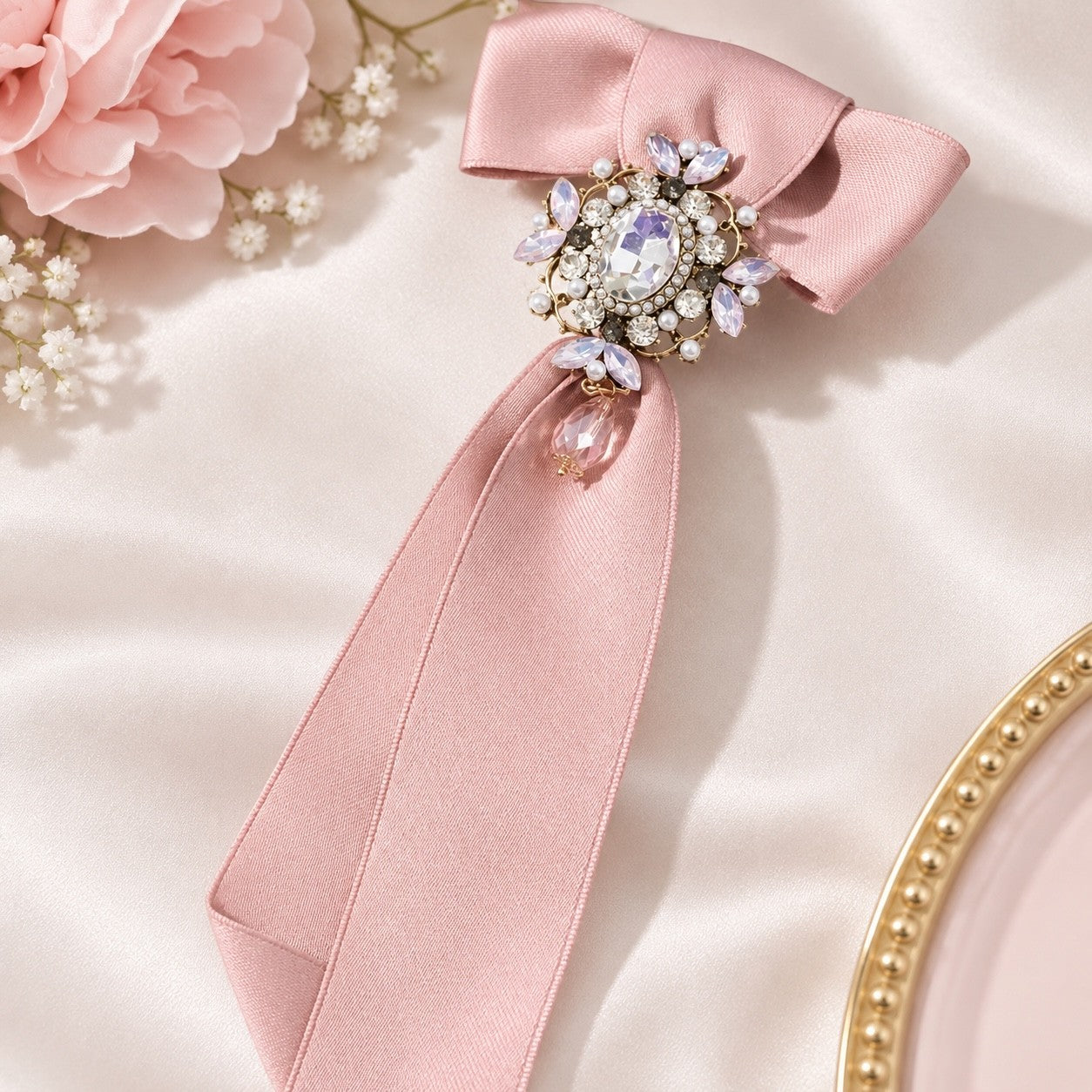 Broche cravate avec ornement diamants
