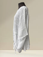 Blouse (fleurs brodées, cordon ajustable)