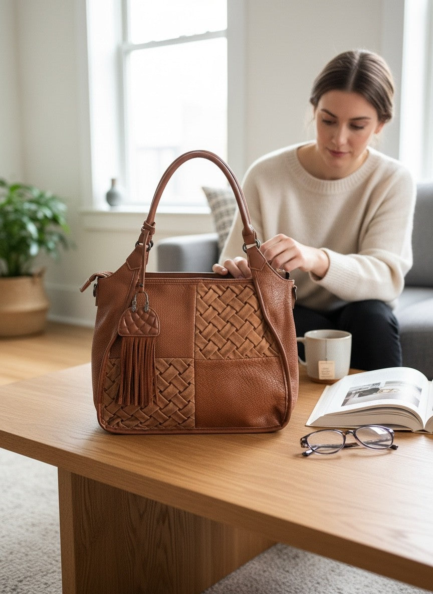 Sac à main en faux cuir et suède