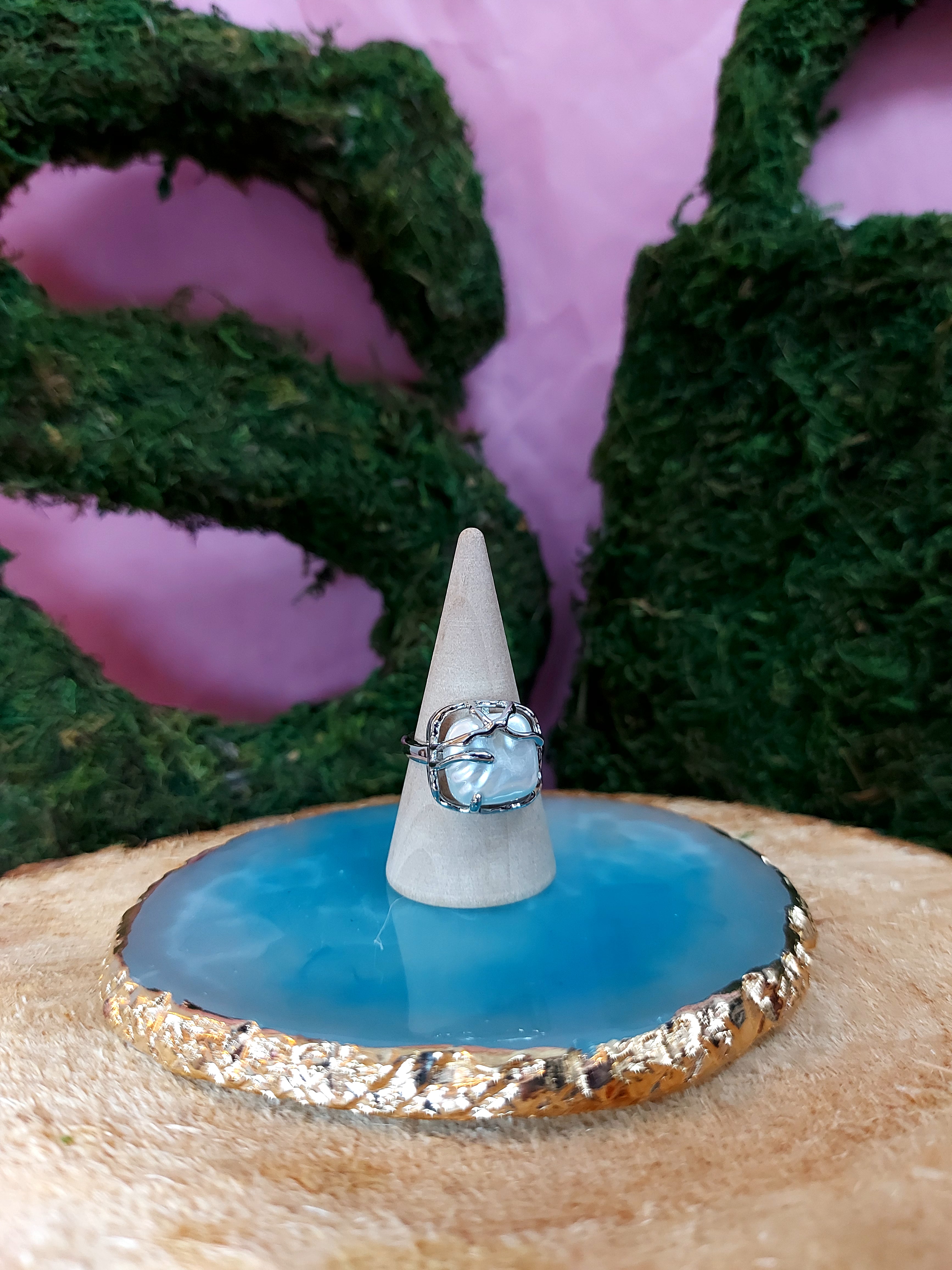 Bague argent avec perle (ajustable)