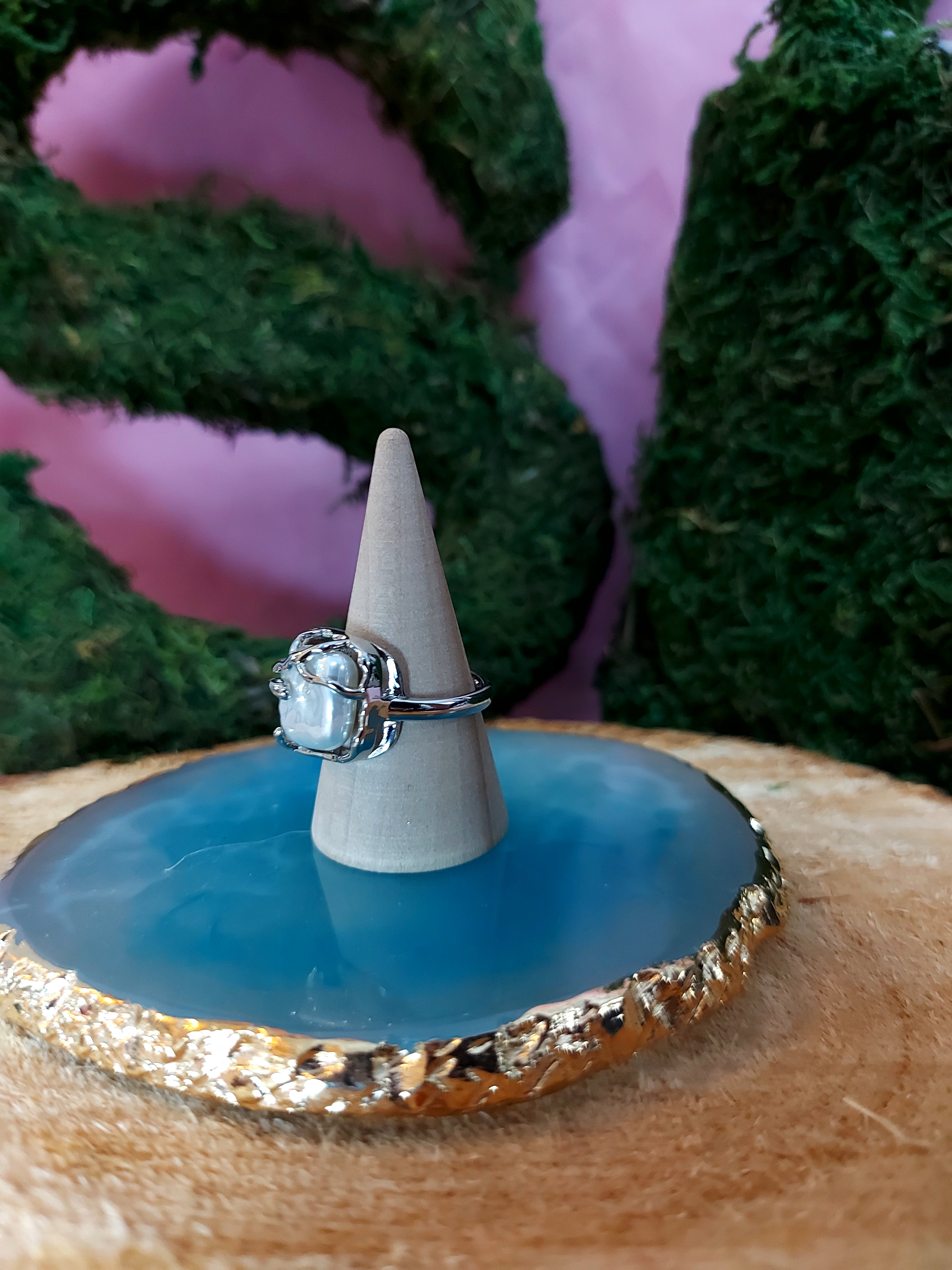 Bague argent avec perle (ajustable)