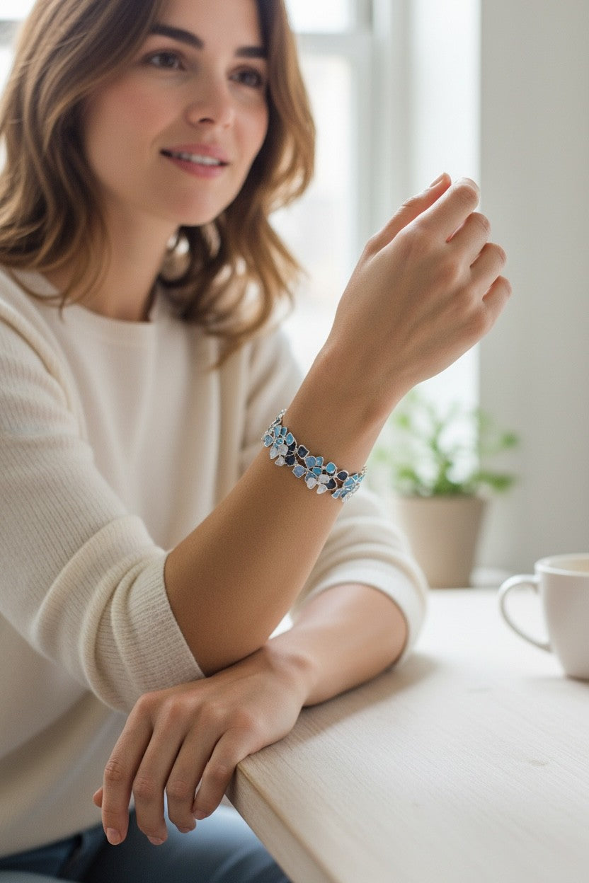 Bracelet fleurs bleues