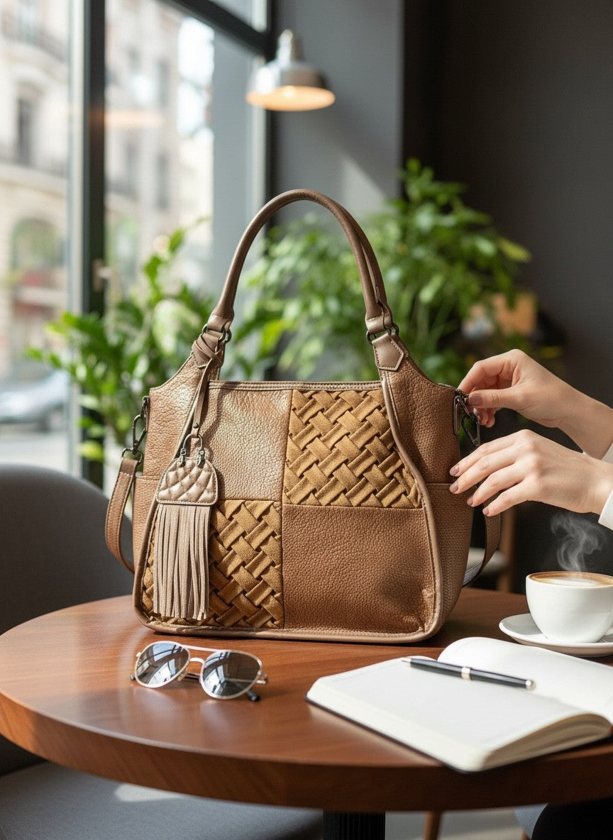 Sac à main en faux cuir et suède