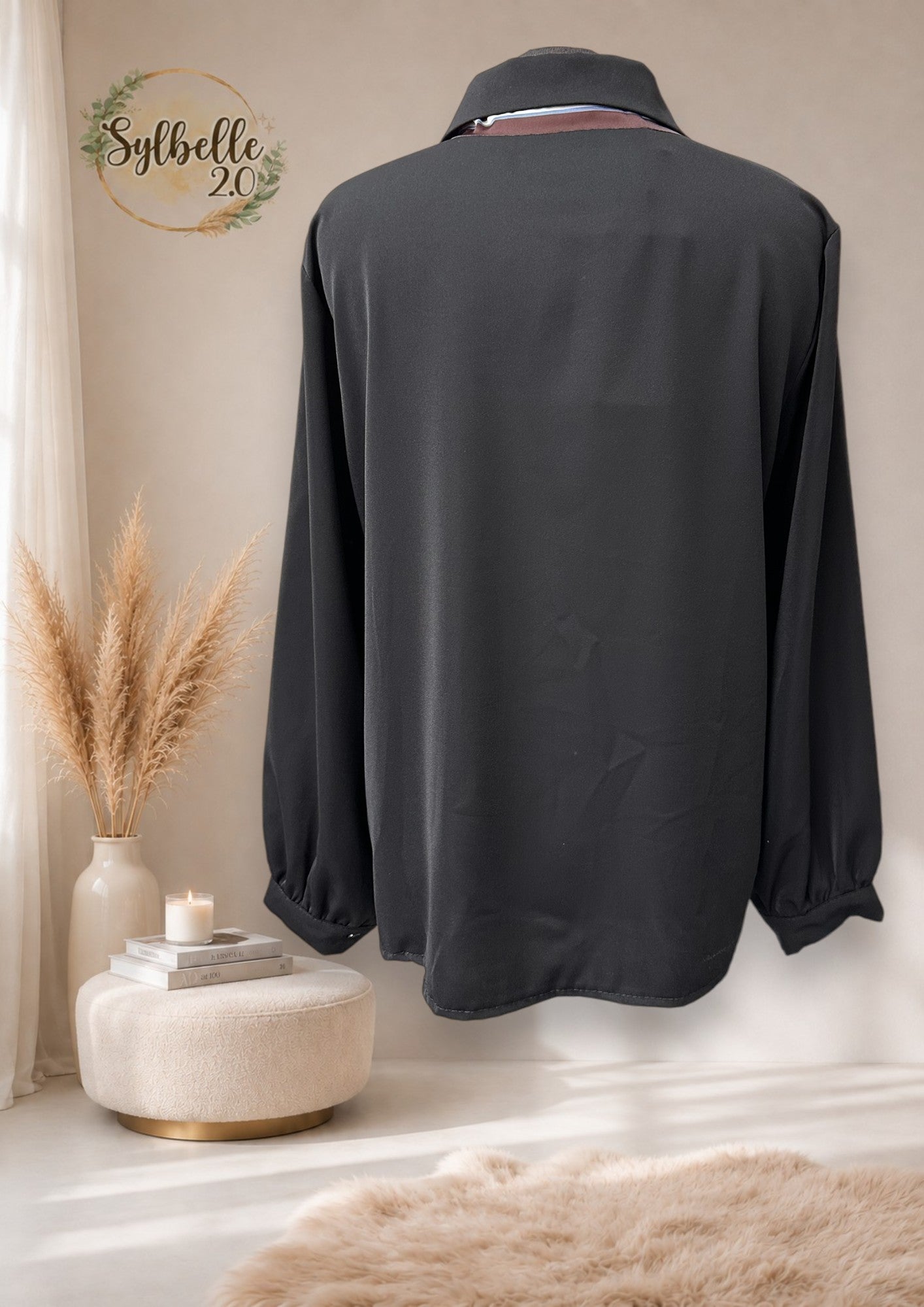 Blouse avec foulard brun et bleu