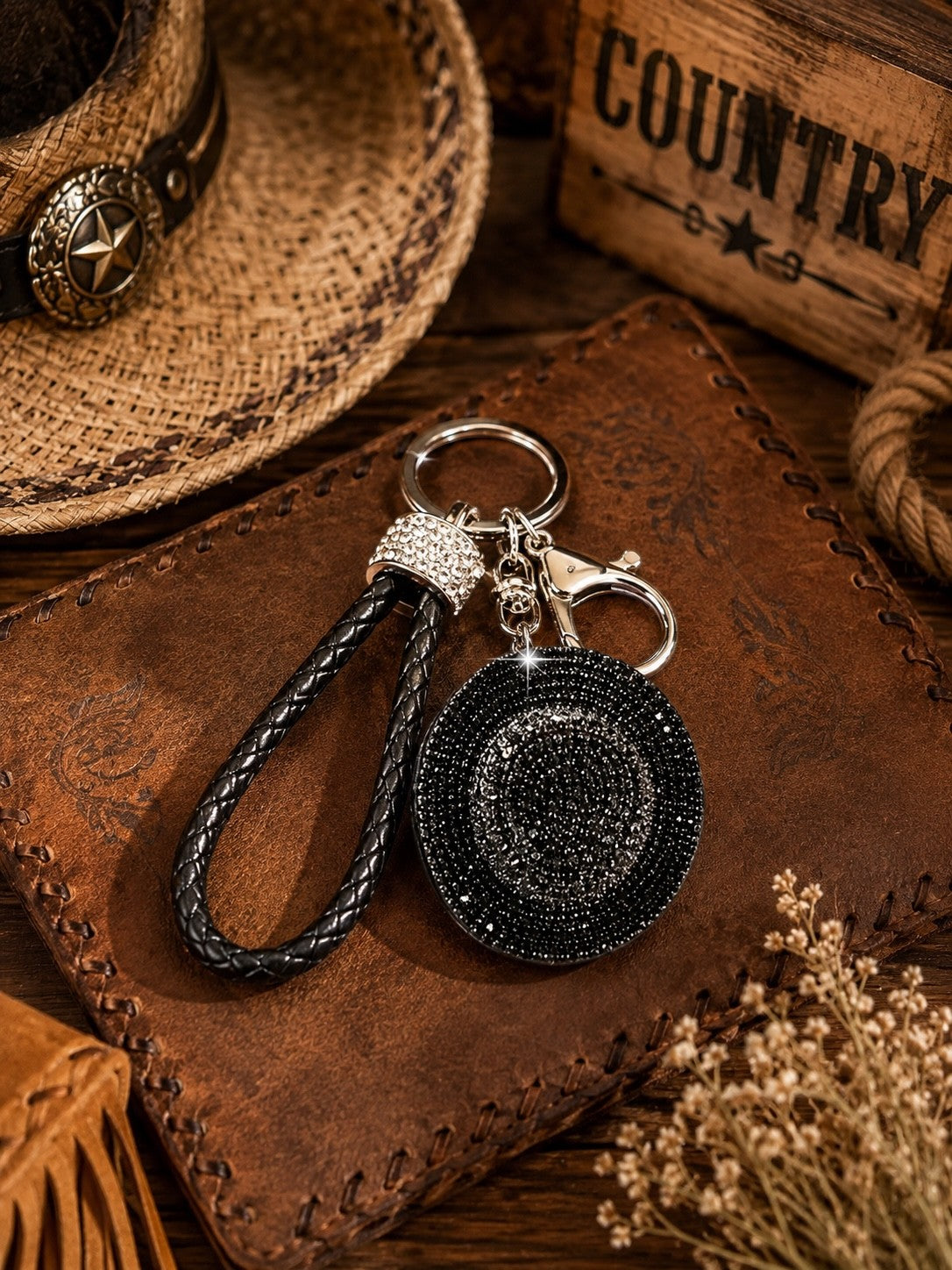 Porte-clés chapeau de cowboy à paillettes