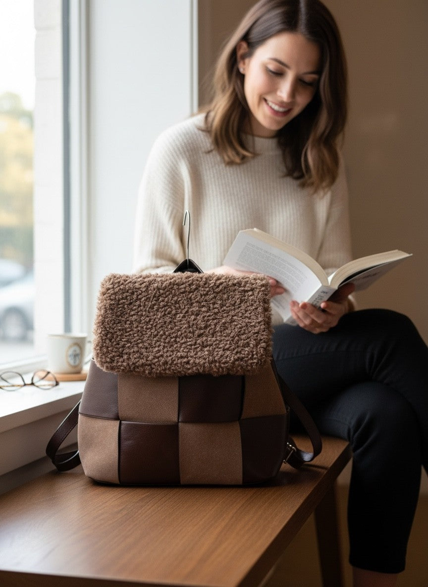 Sac à main (style sac à dos) à motif damier