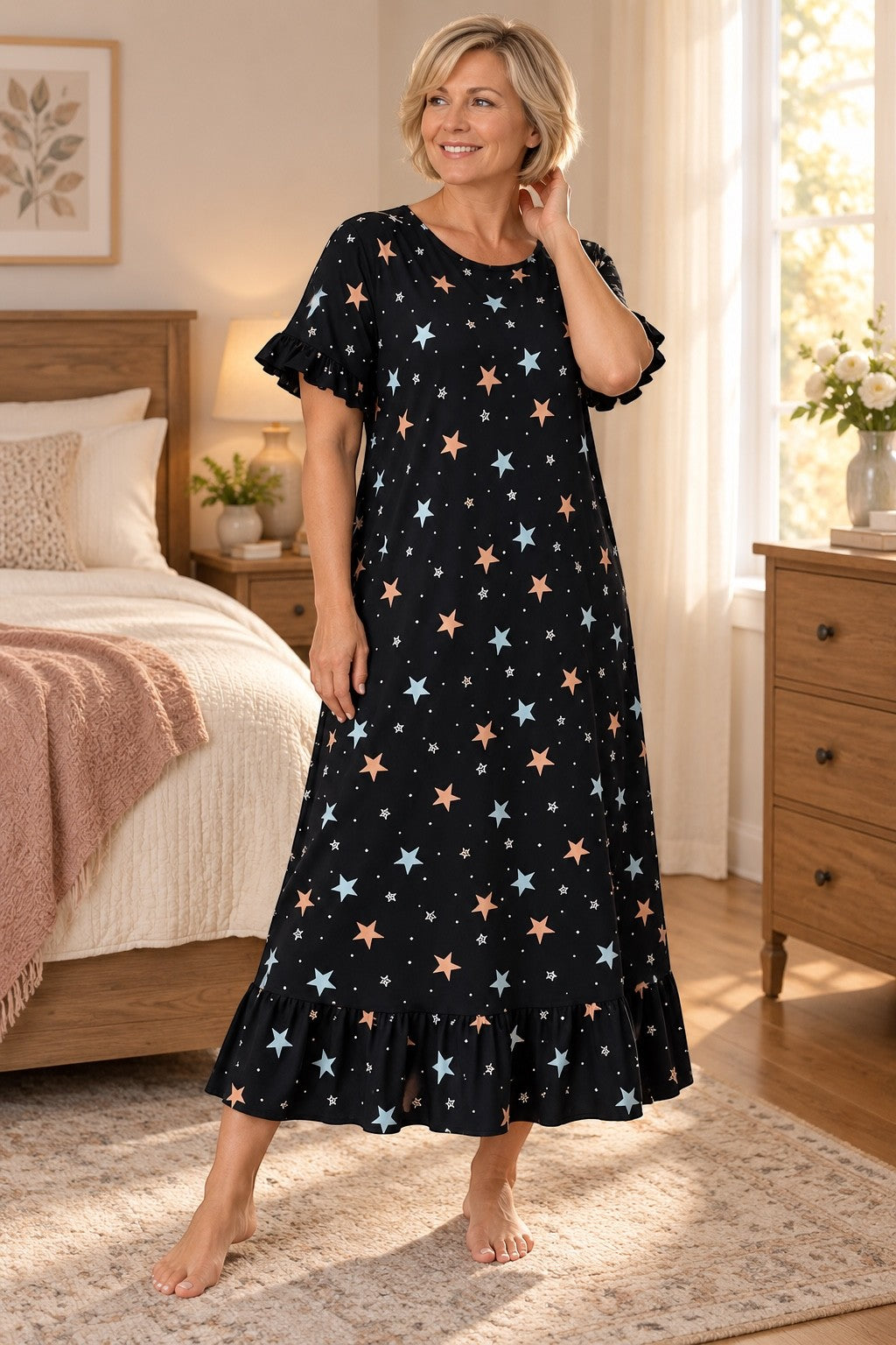 Robe de nuit longue avec étoiles