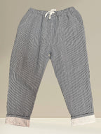 Pantalon rayé en lin (bas en brodrerie)