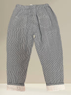 Pantalon rayé en lin (bas en brodrerie)