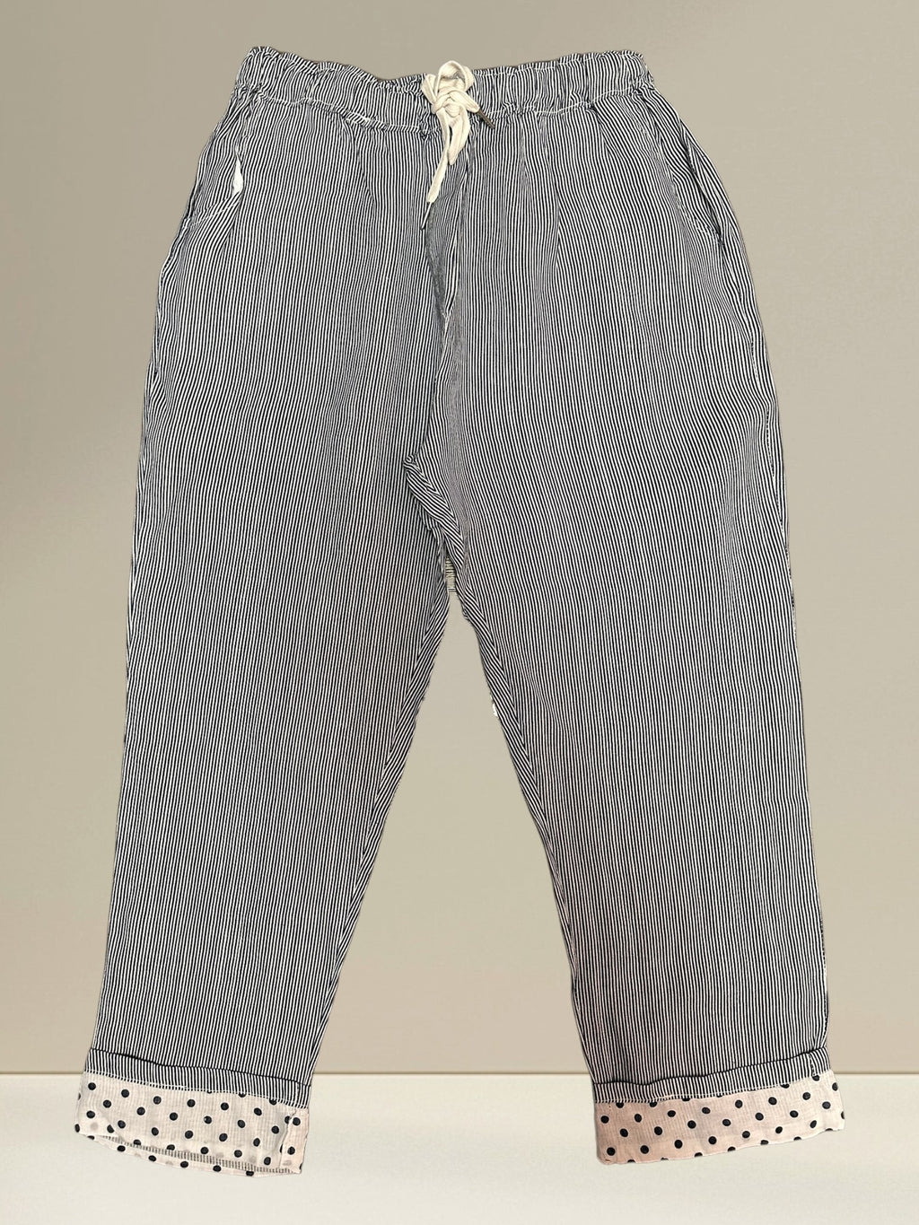 Pantalon rayé en lin (bas à pois)