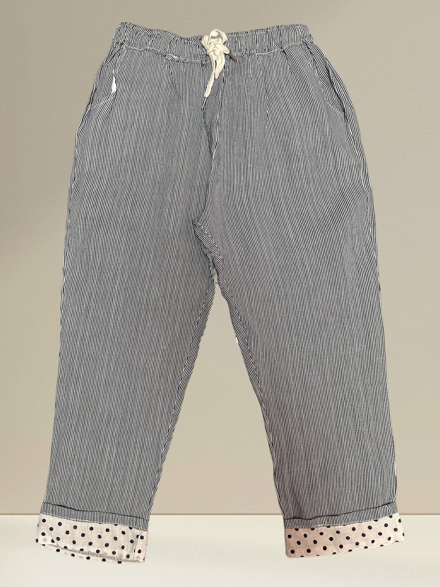 Pantalon rayé en lin (bas à pois)