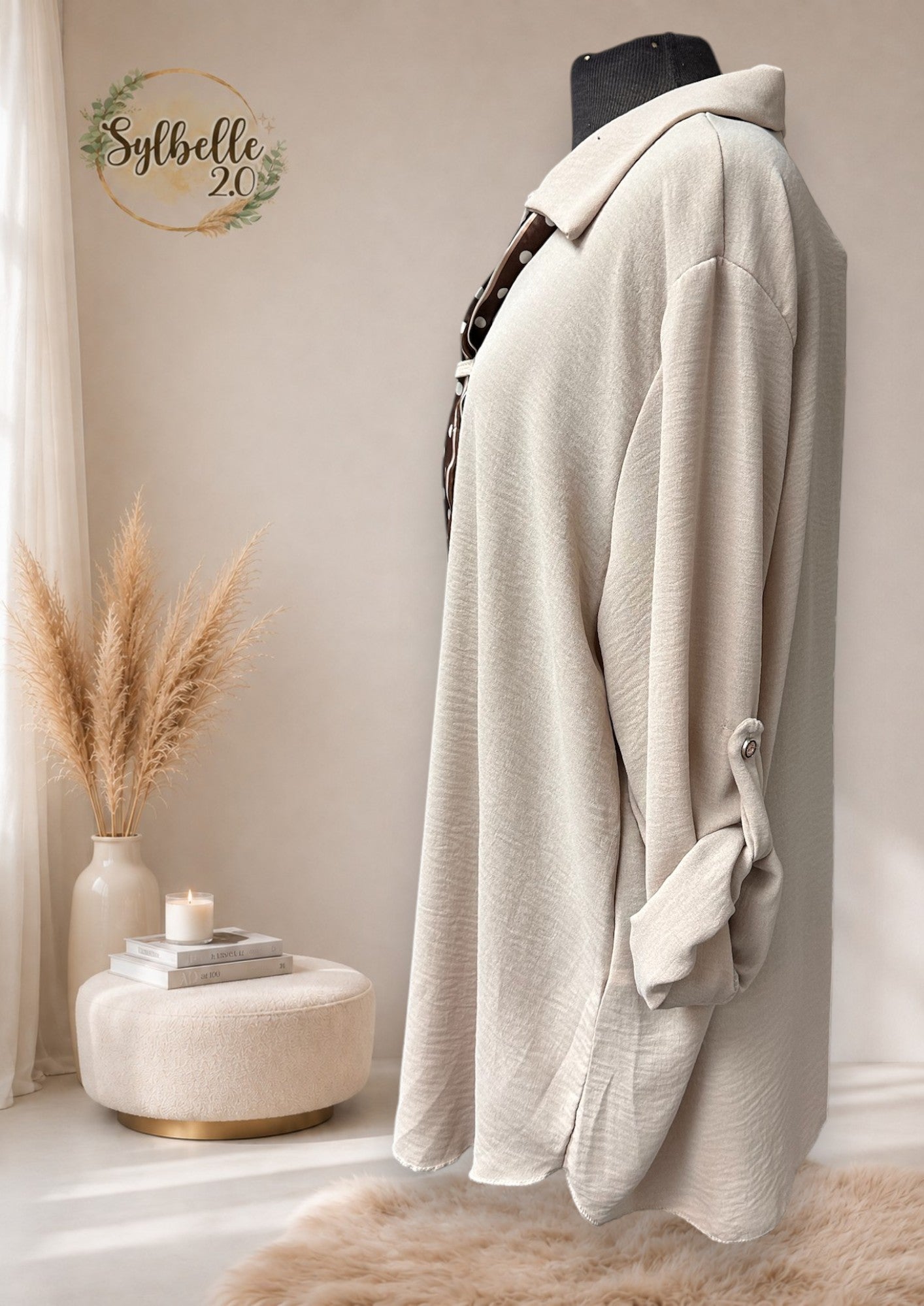 Blouse avec foulard brun à pois