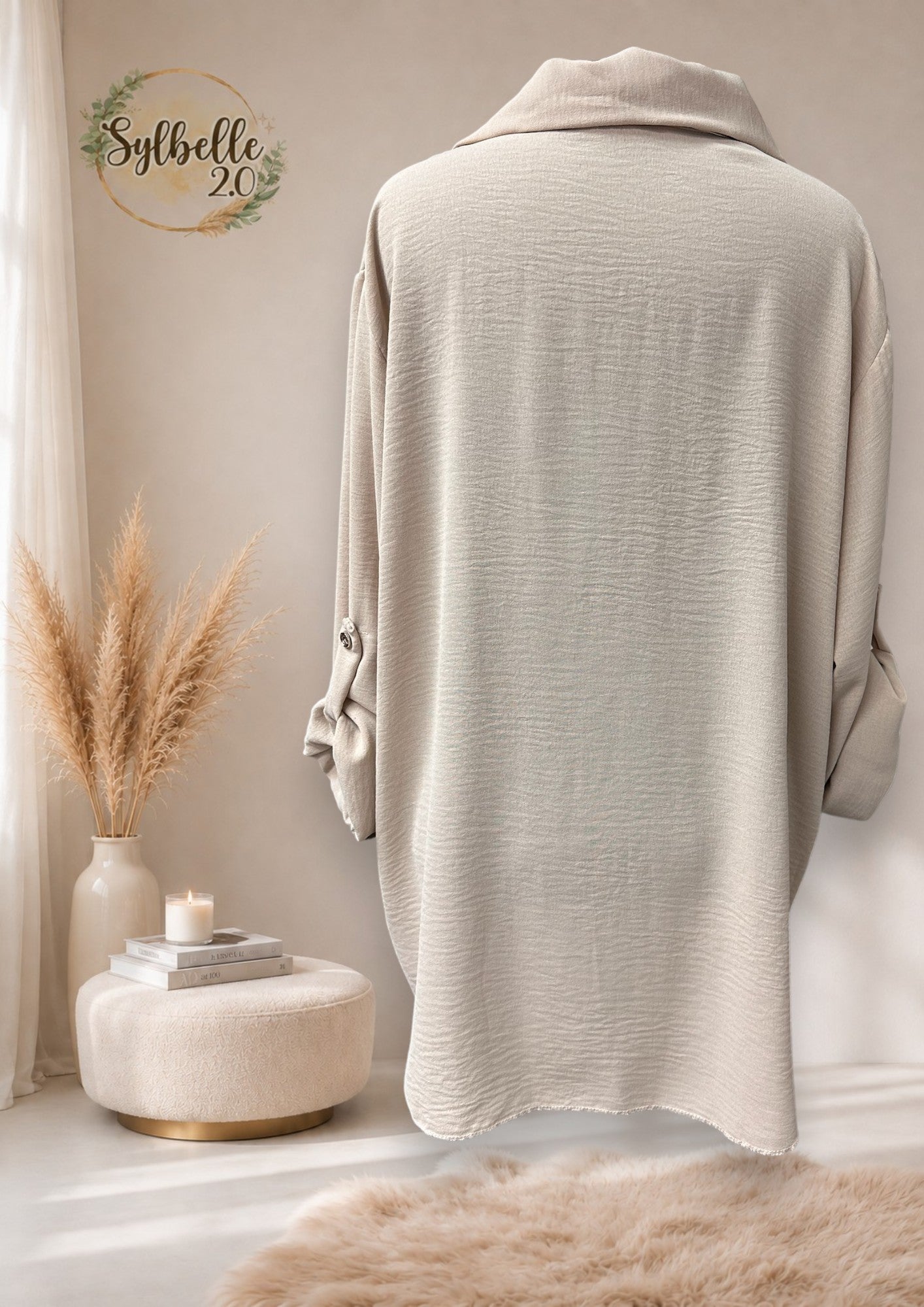 Blouse avec foulard brun à pois