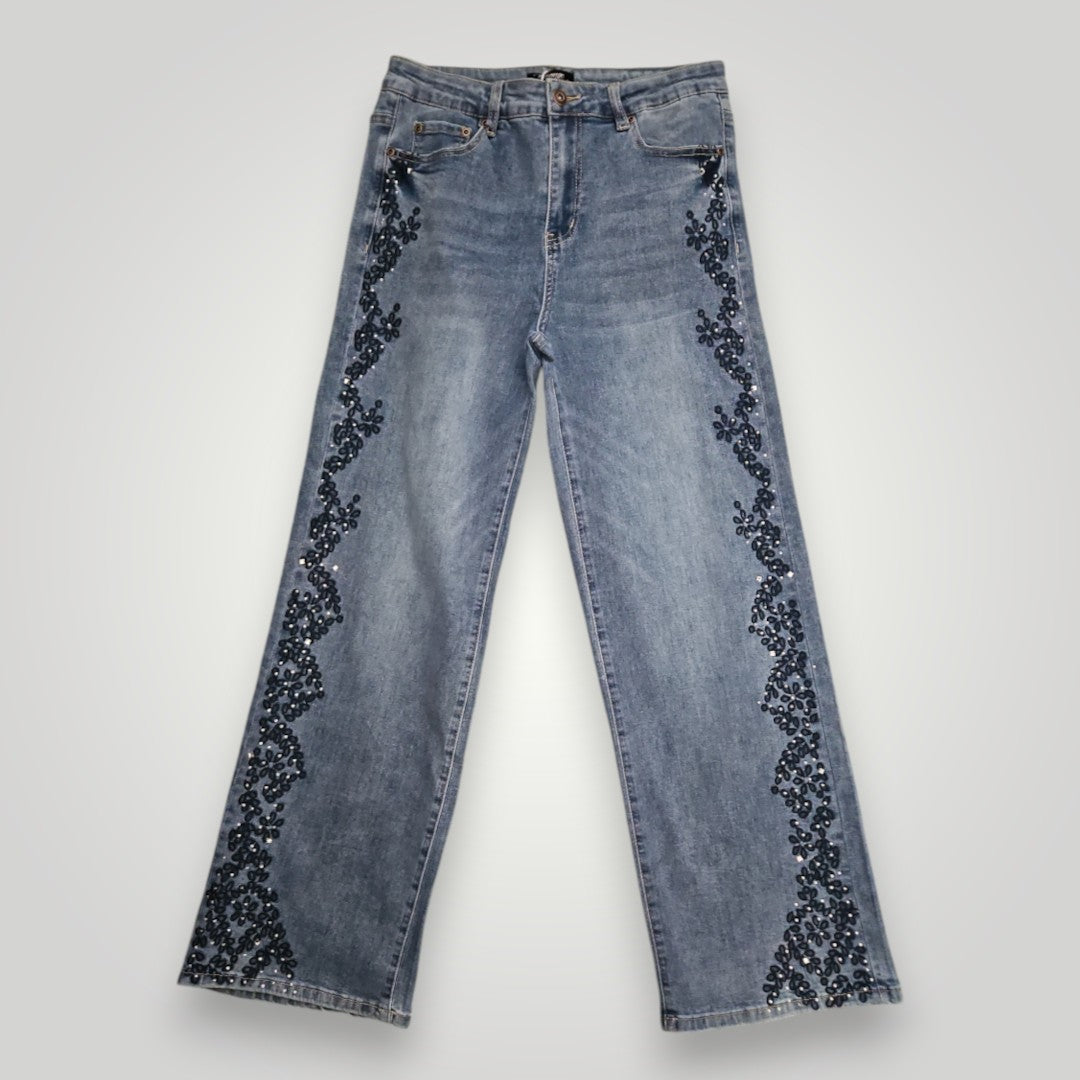 Jeans Orange Fashion Village (fleurs bleues brodés sur les côtés)