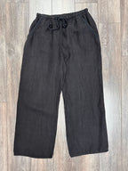 pantalon en lin rebord de poches brodées