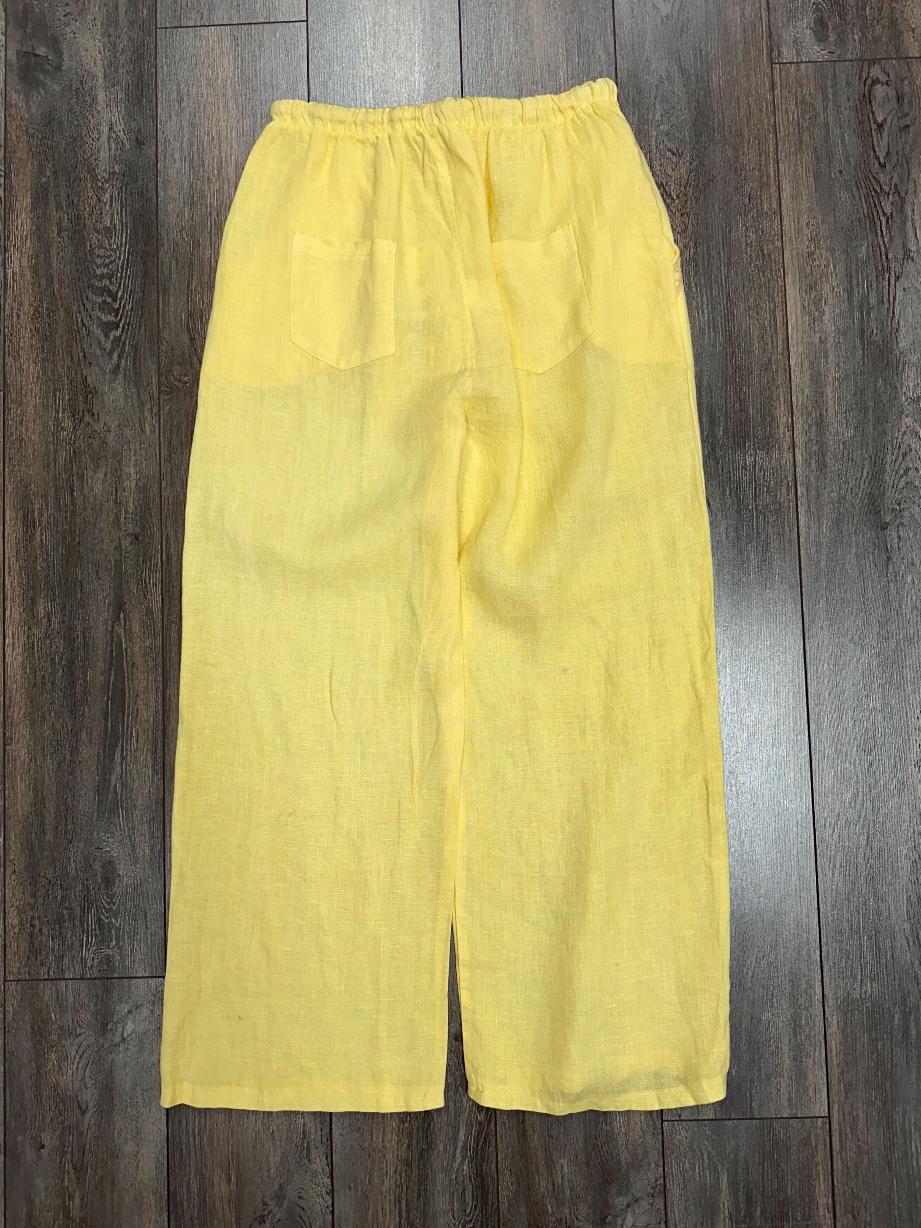 pantalon en lin rebord de poches brodées