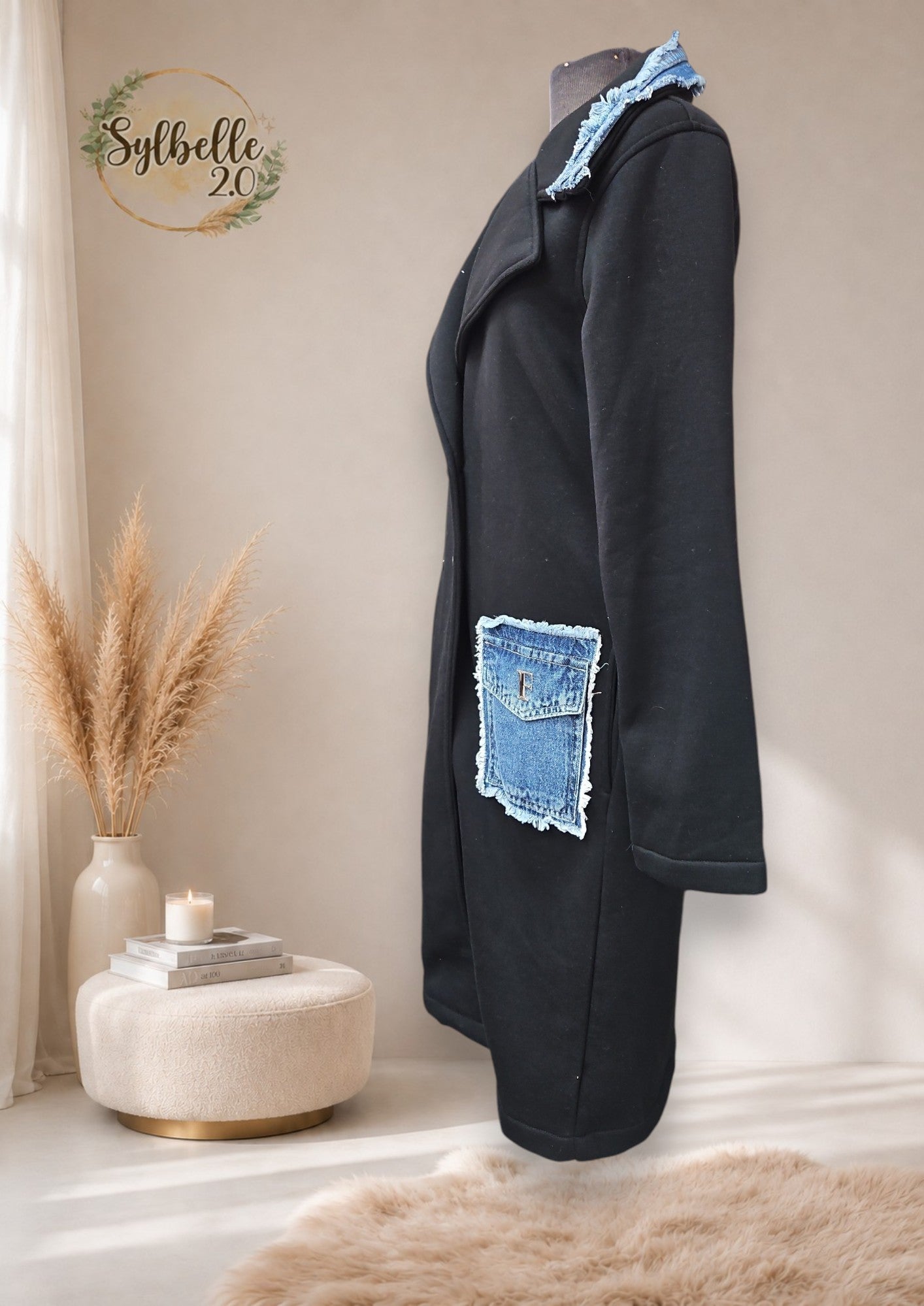 Manteau avec col et poches en jeans