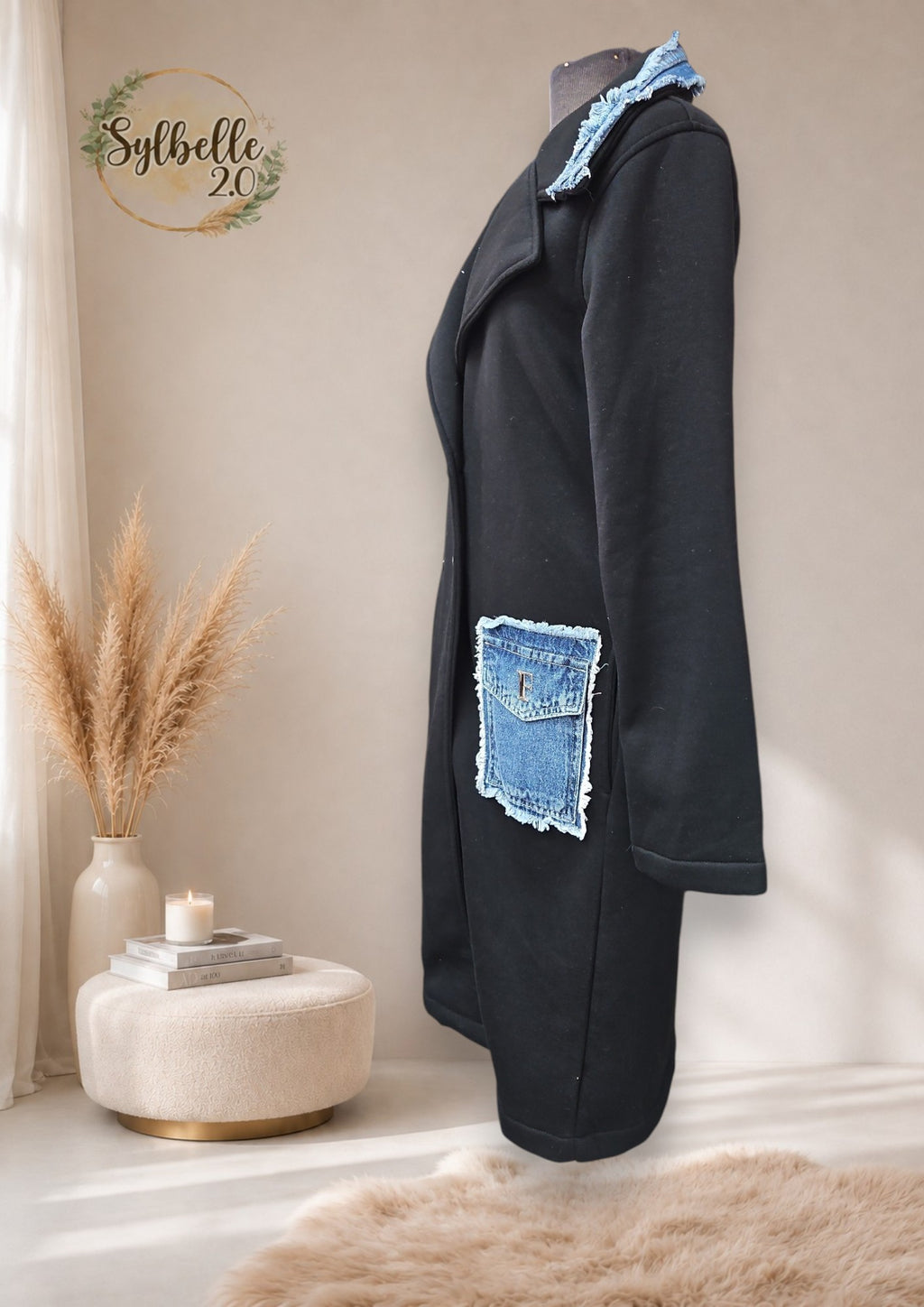 Manteau avec col et poches en jeans