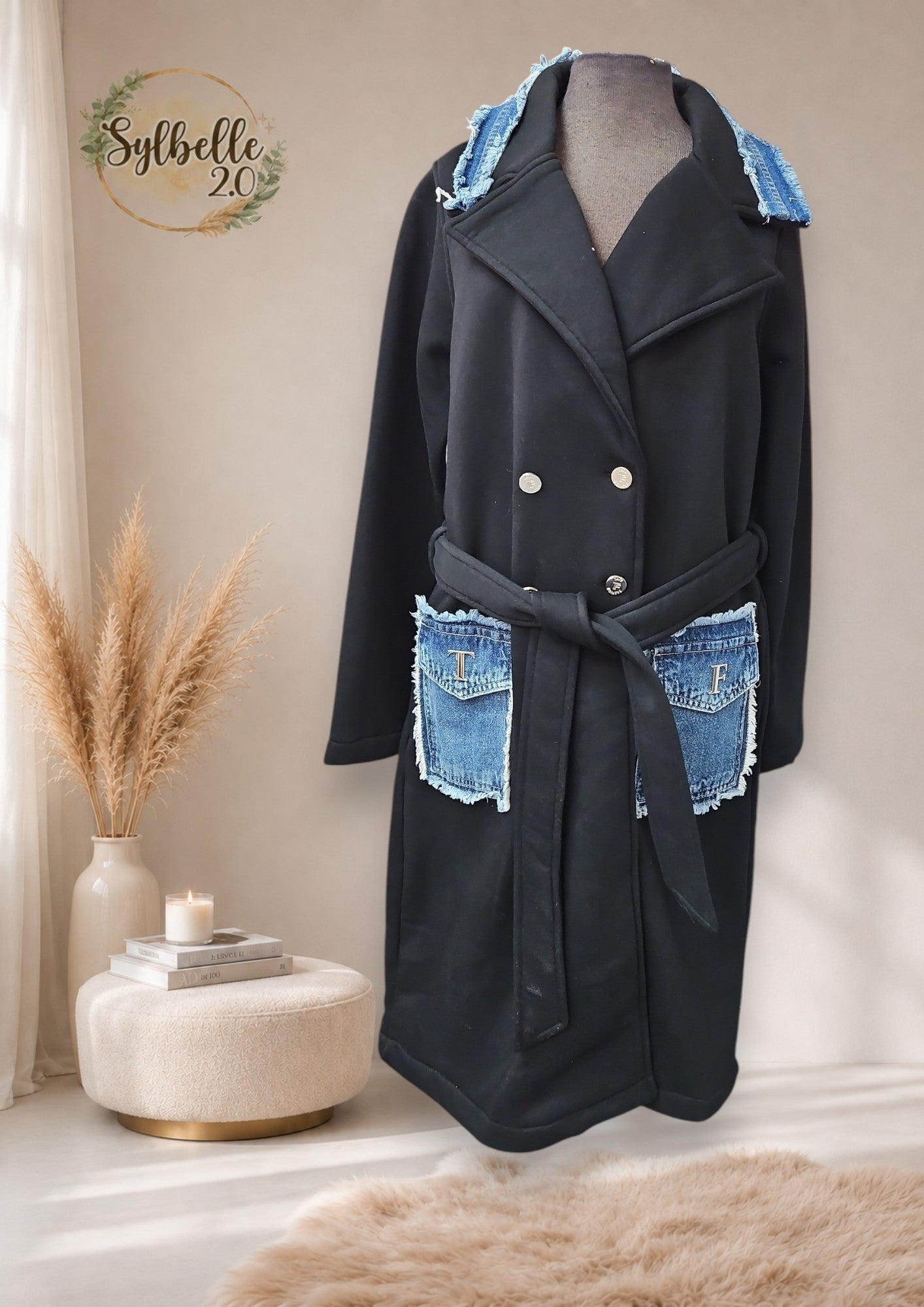 Manteau avec col et poches en jeans
