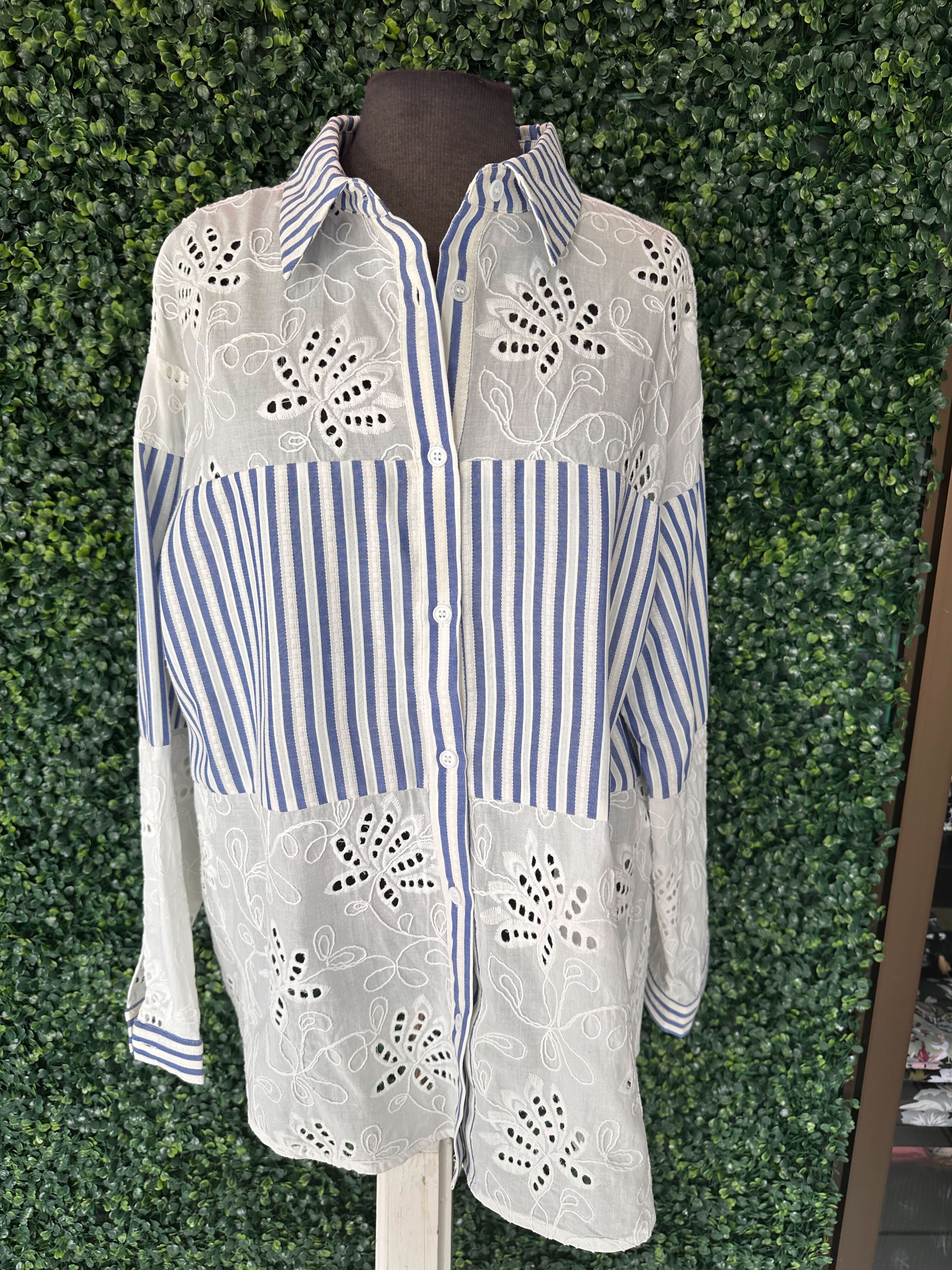 Chemise rayé avec dentelle